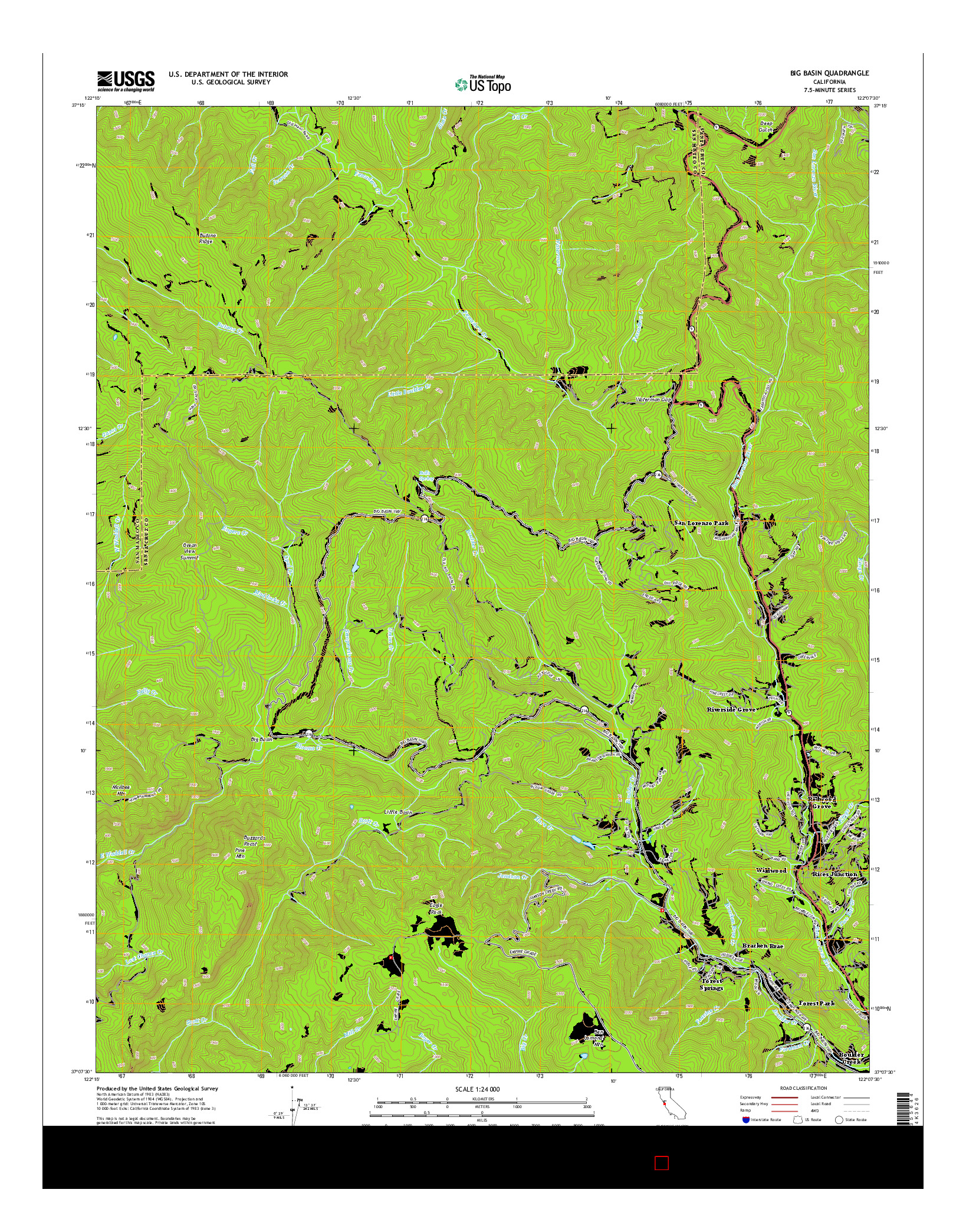 USGS US TOPO 7.5-MINUTE MAP FOR BIG BASIN, CA 2015