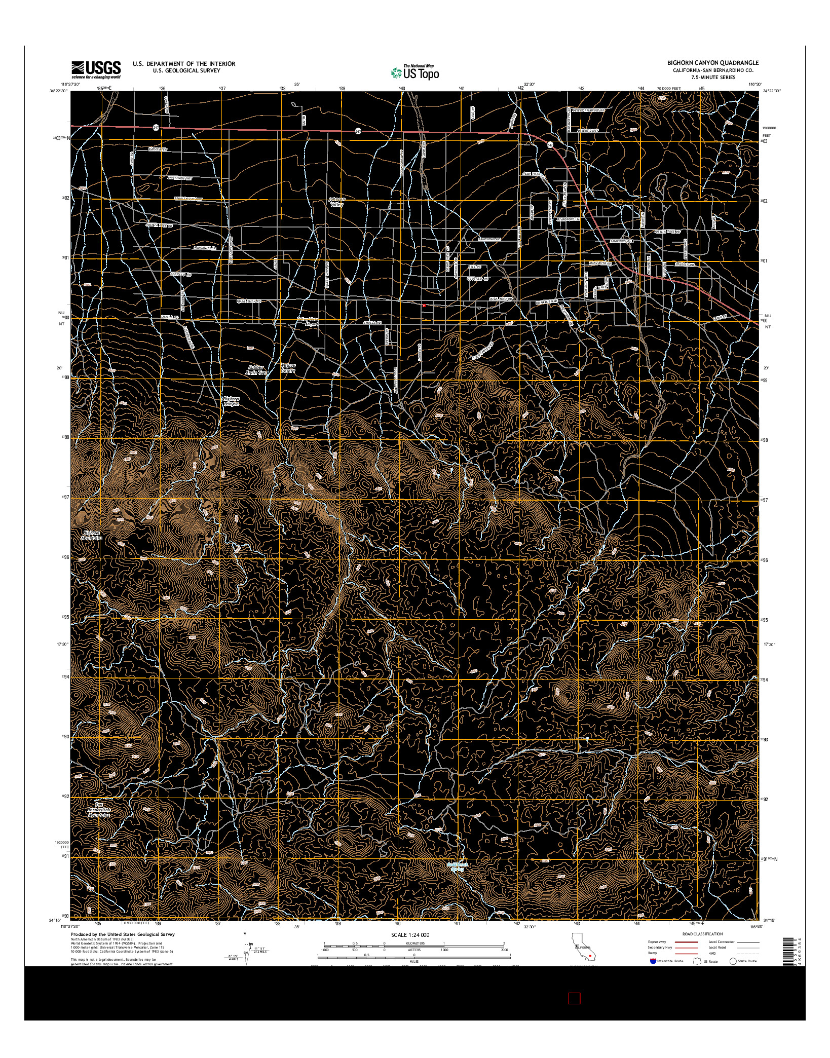 USGS US TOPO 7.5-MINUTE MAP FOR BIGHORN CANYON, CA 2015