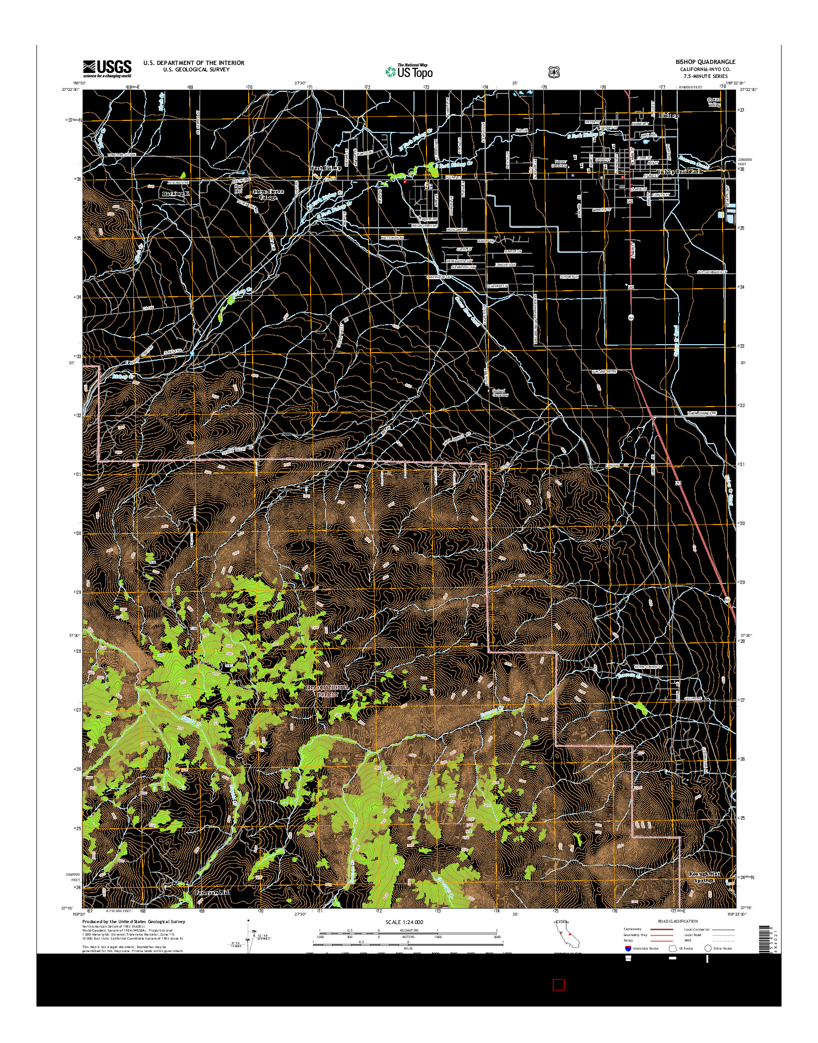 USGS US TOPO 7.5-MINUTE MAP FOR BISHOP, CA 2015