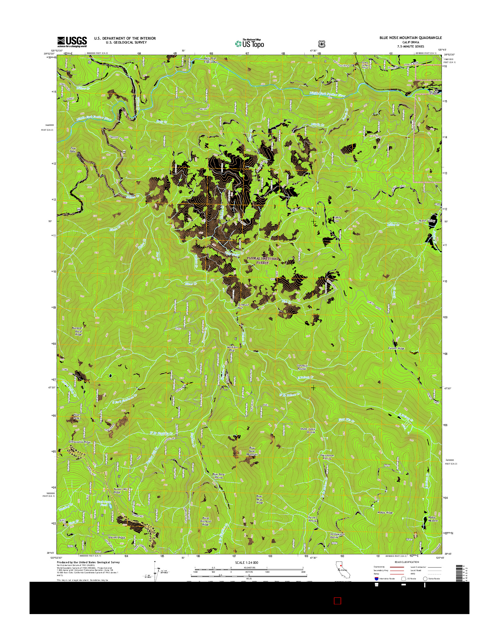 USGS US TOPO 7.5-MINUTE MAP FOR BLUE NOSE MOUNTAIN, CA 2015