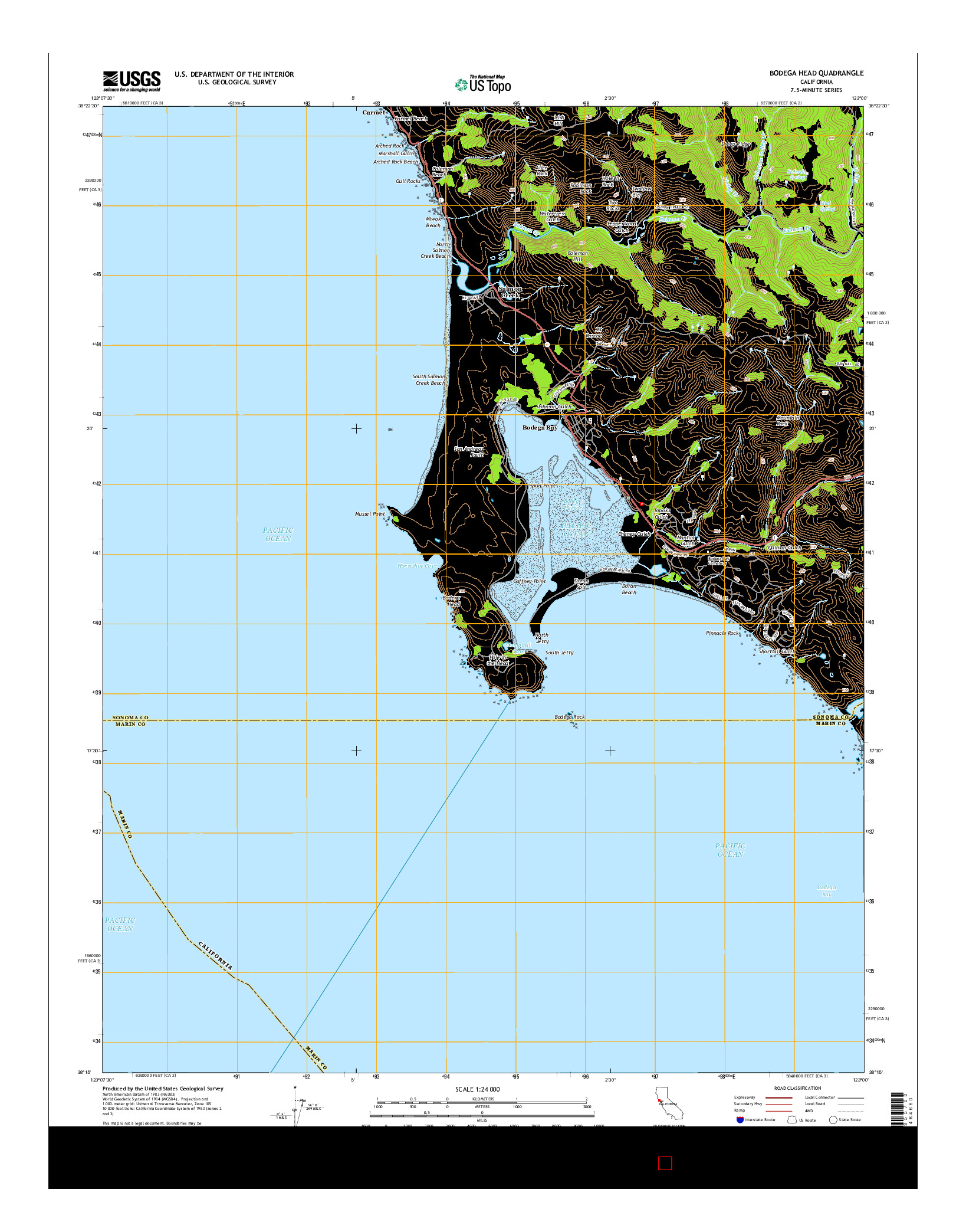 USGS US TOPO 7.5-MINUTE MAP FOR BODEGA HEAD, CA 2015
