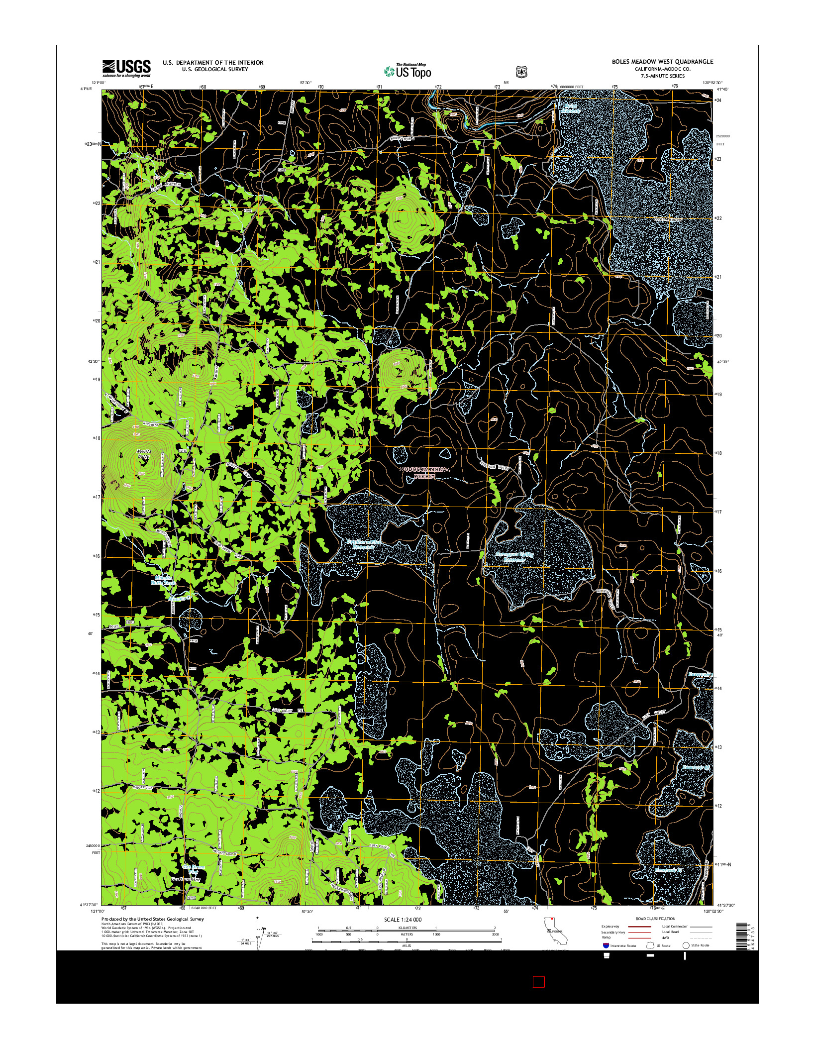 USGS US TOPO 7.5-MINUTE MAP FOR BOLES MEADOW WEST, CA 2015