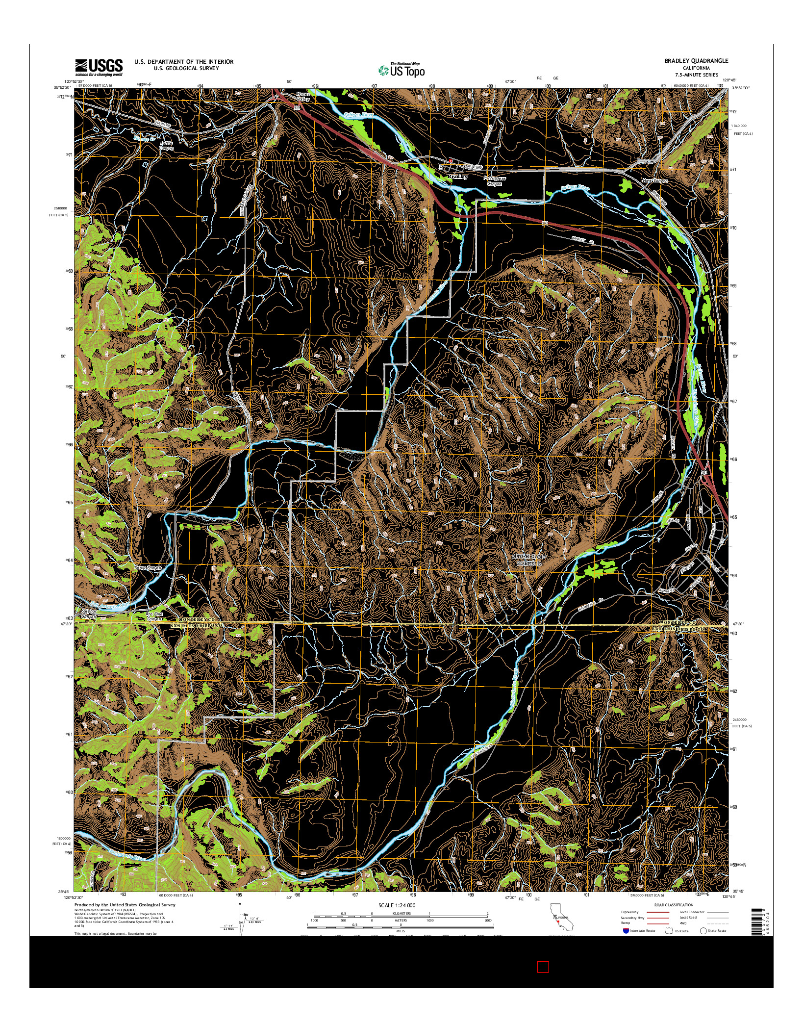 USGS US TOPO 7.5-MINUTE MAP FOR BRADLEY, CA 2015