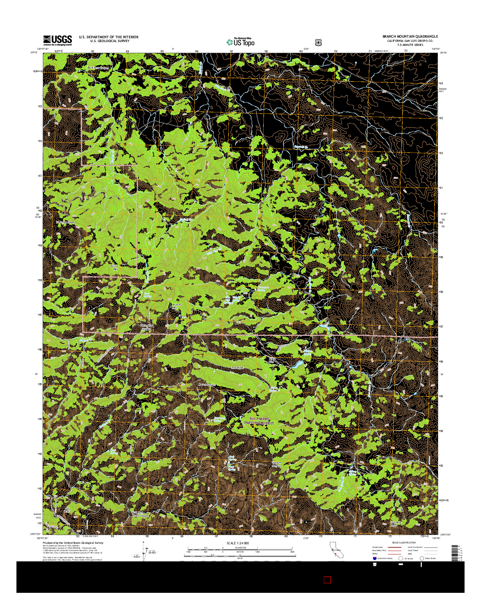 USGS US TOPO 7.5-MINUTE MAP FOR BRANCH MOUNTAIN, CA 2015