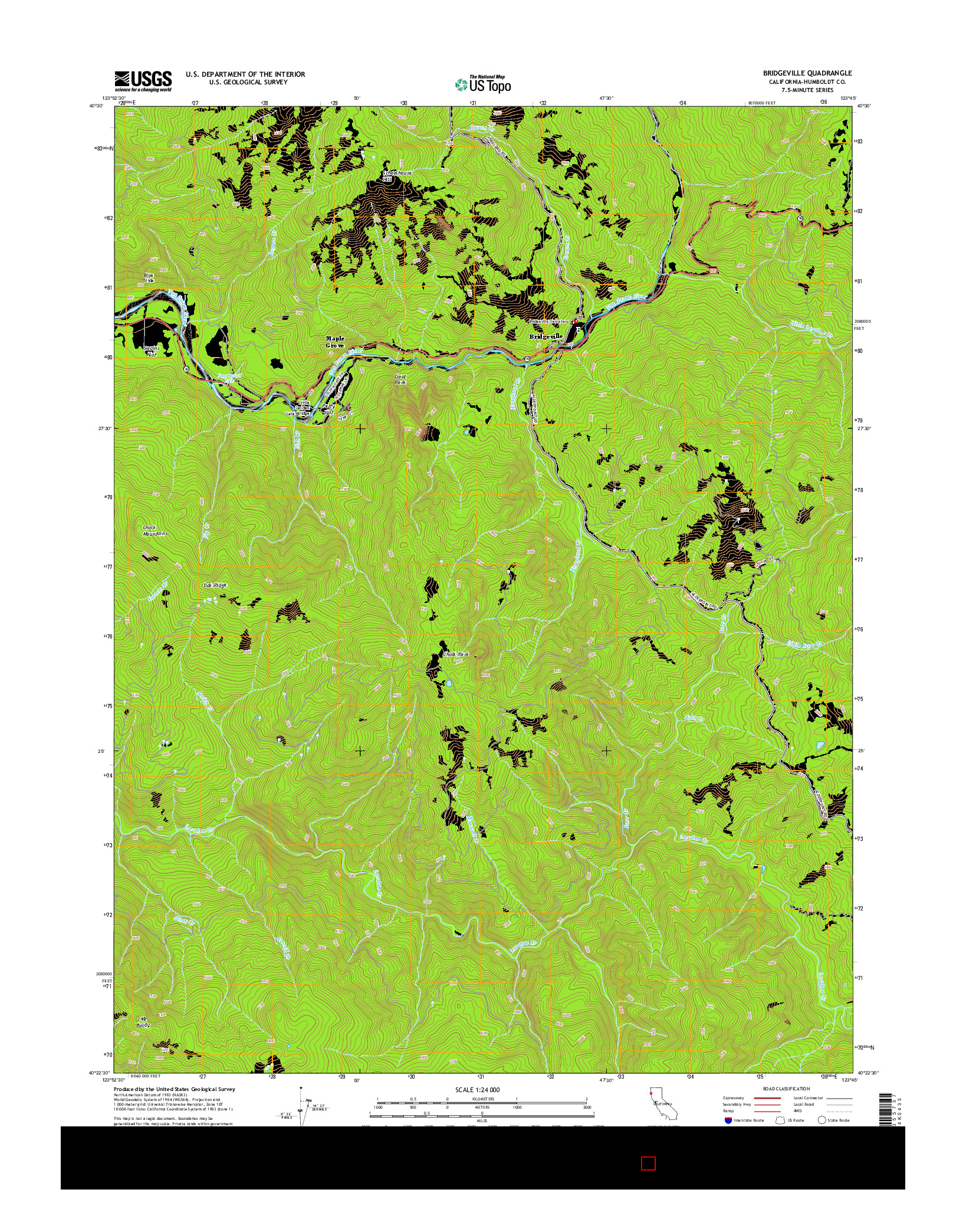 USGS US TOPO 7.5-MINUTE MAP FOR BRIDGEVILLE, CA 2015