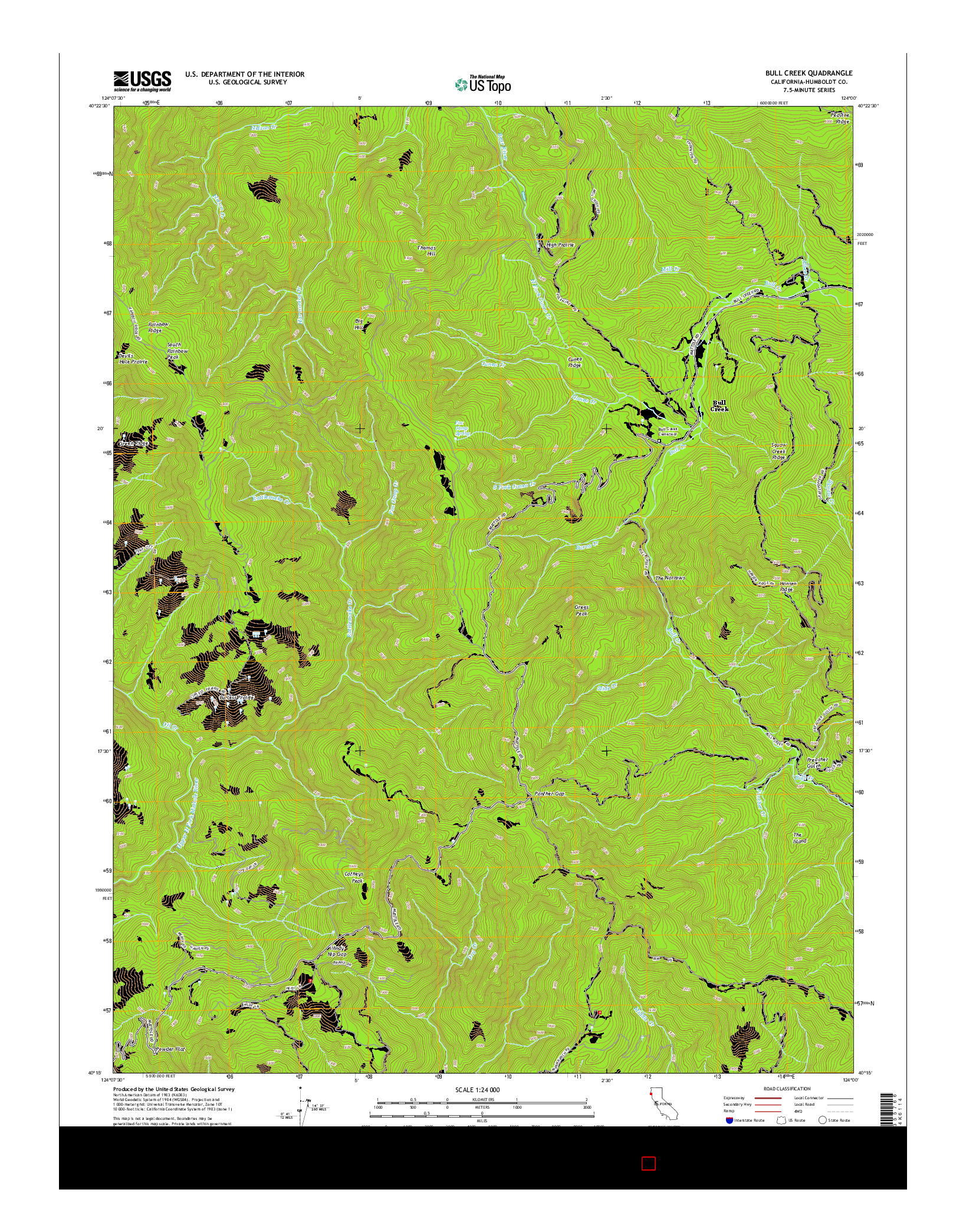 USGS US TOPO 7.5-MINUTE MAP FOR BULL CREEK, CA 2015