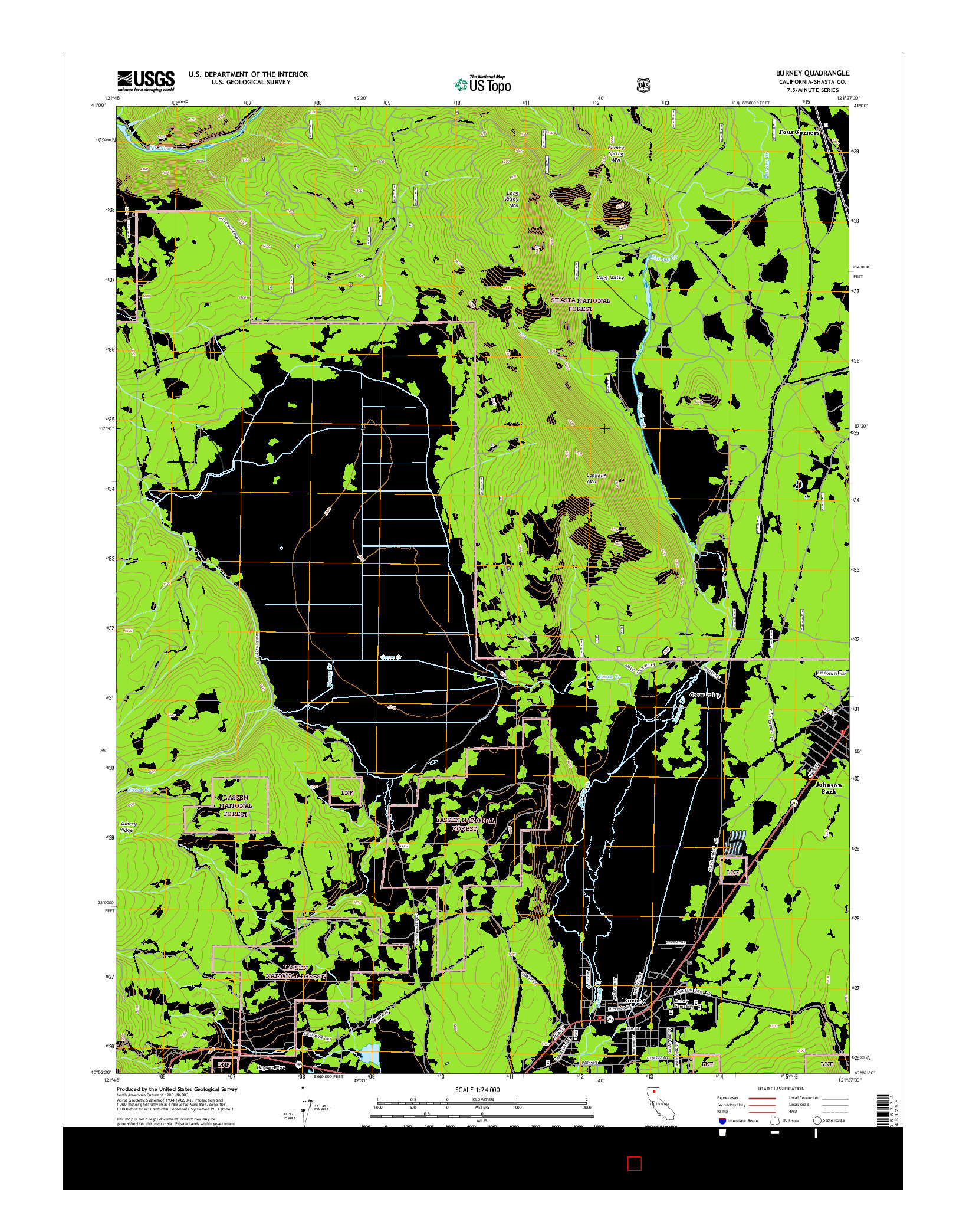 USGS US TOPO 7.5-MINUTE MAP FOR BURNEY, CA 2015