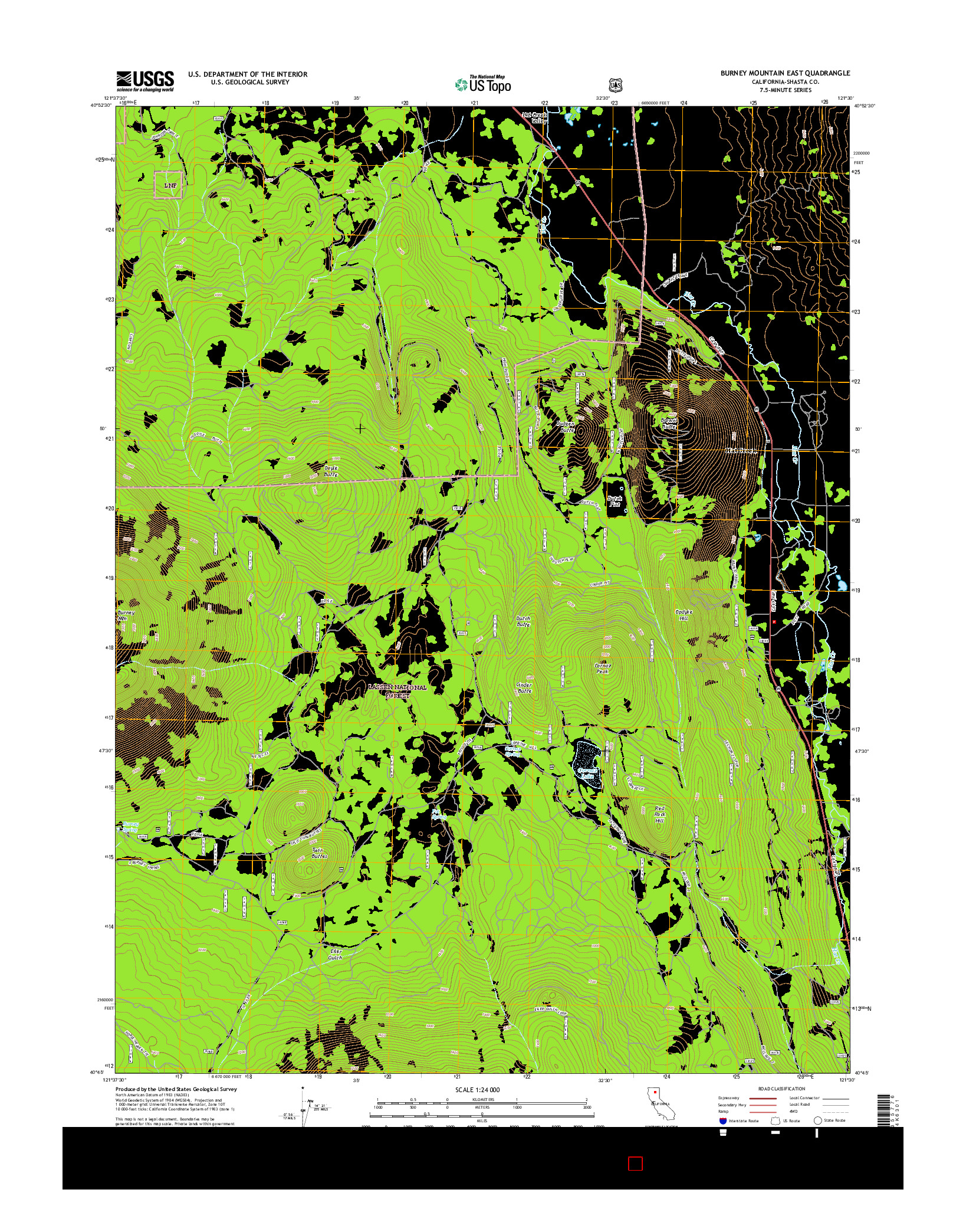 USGS US TOPO 7.5-MINUTE MAP FOR BURNEY MOUNTAIN EAST, CA 2015