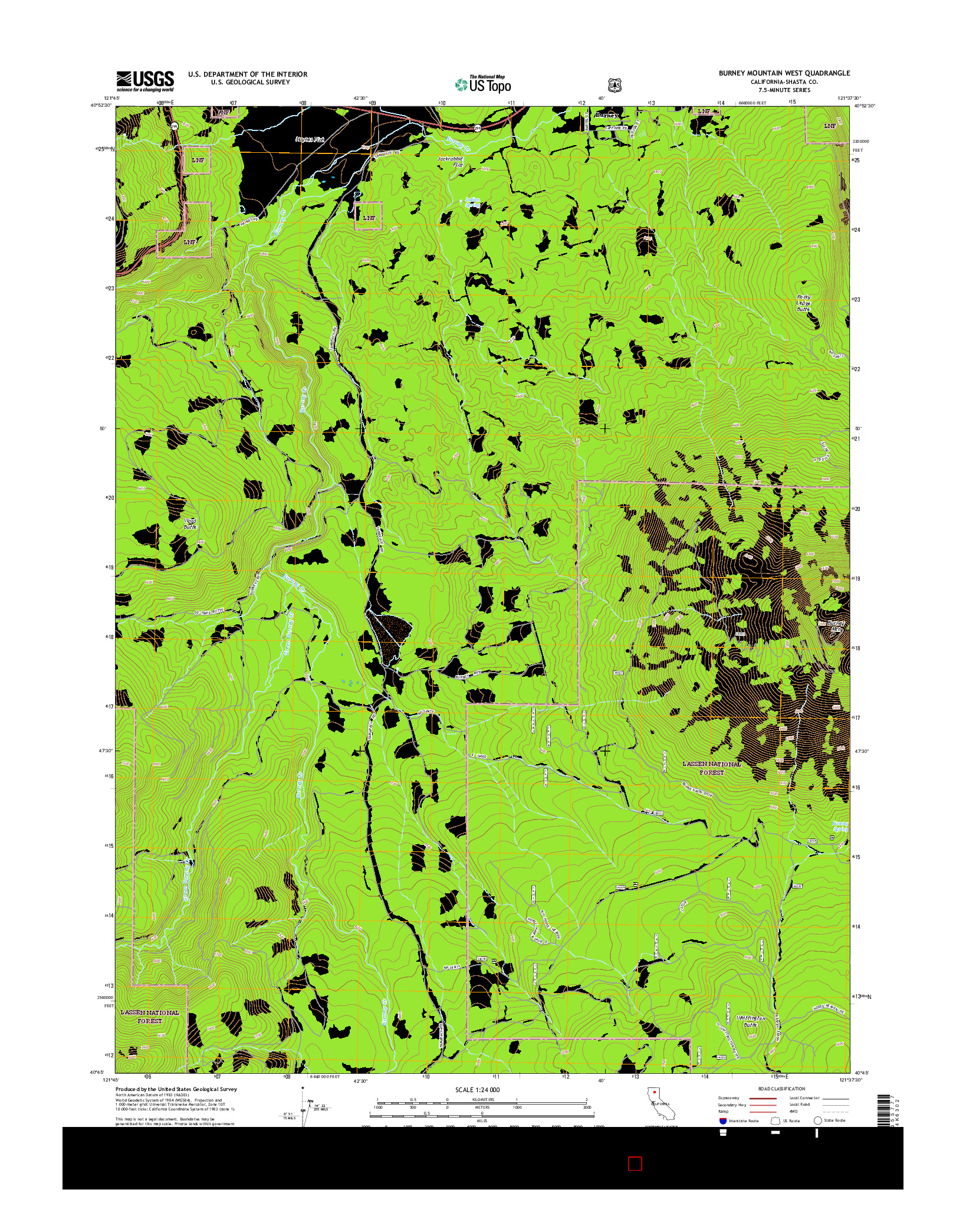 USGS US TOPO 7.5-MINUTE MAP FOR BURNEY MOUNTAIN WEST, CA 2015