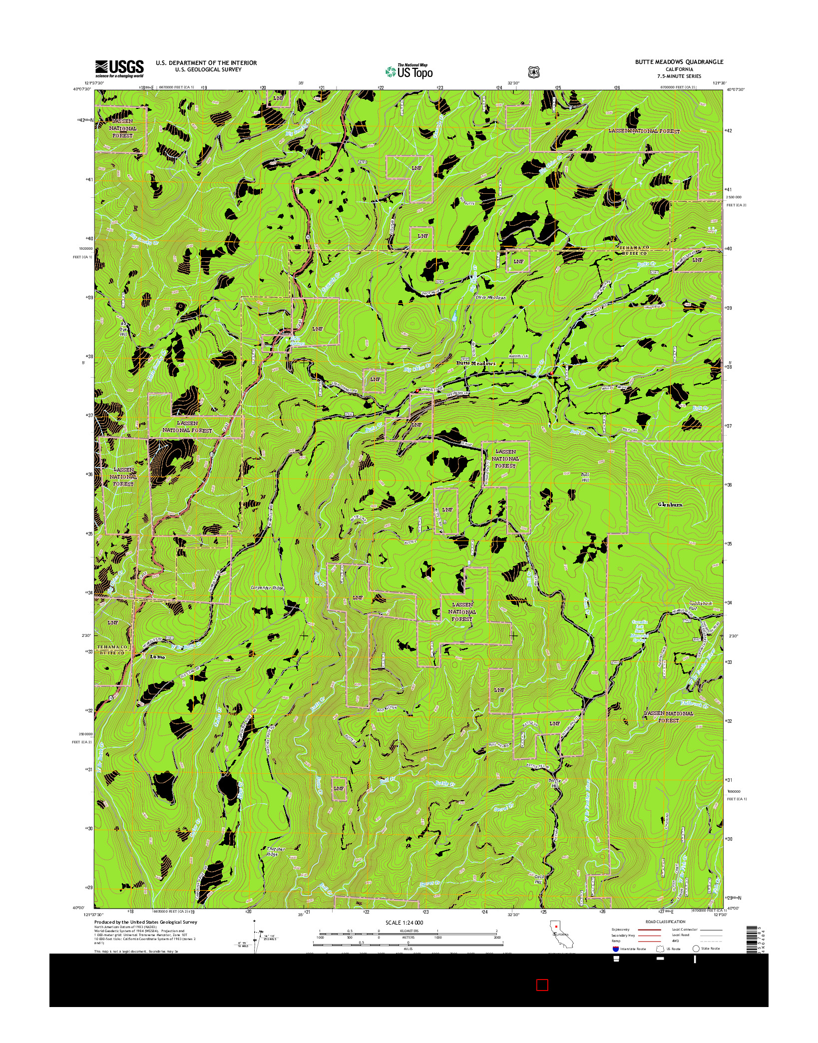USGS US TOPO 7.5-MINUTE MAP FOR BUTTE MEADOWS, CA 2015