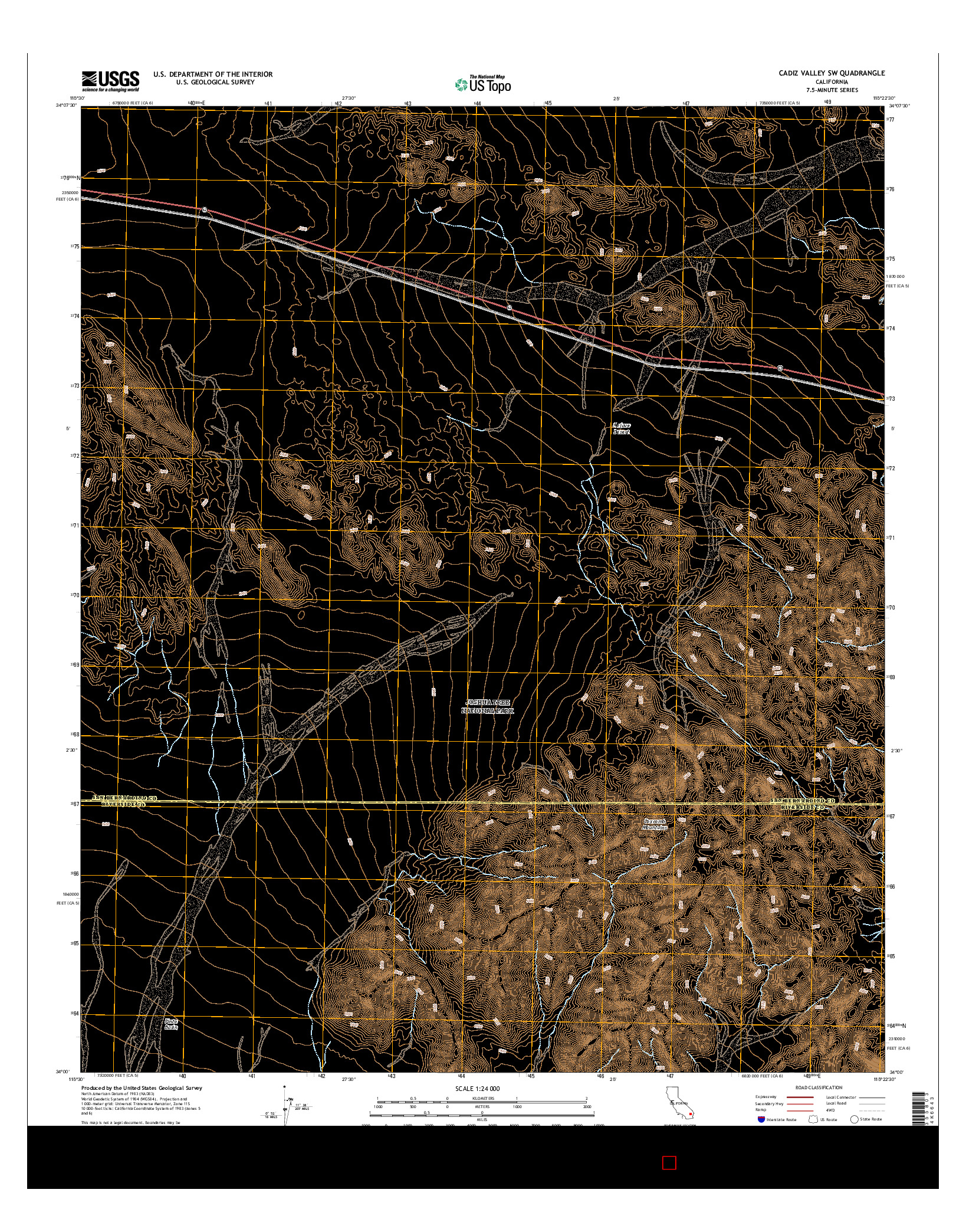 USGS US TOPO 7.5-MINUTE MAP FOR CADIZ VALLEY SW, CA 2015
