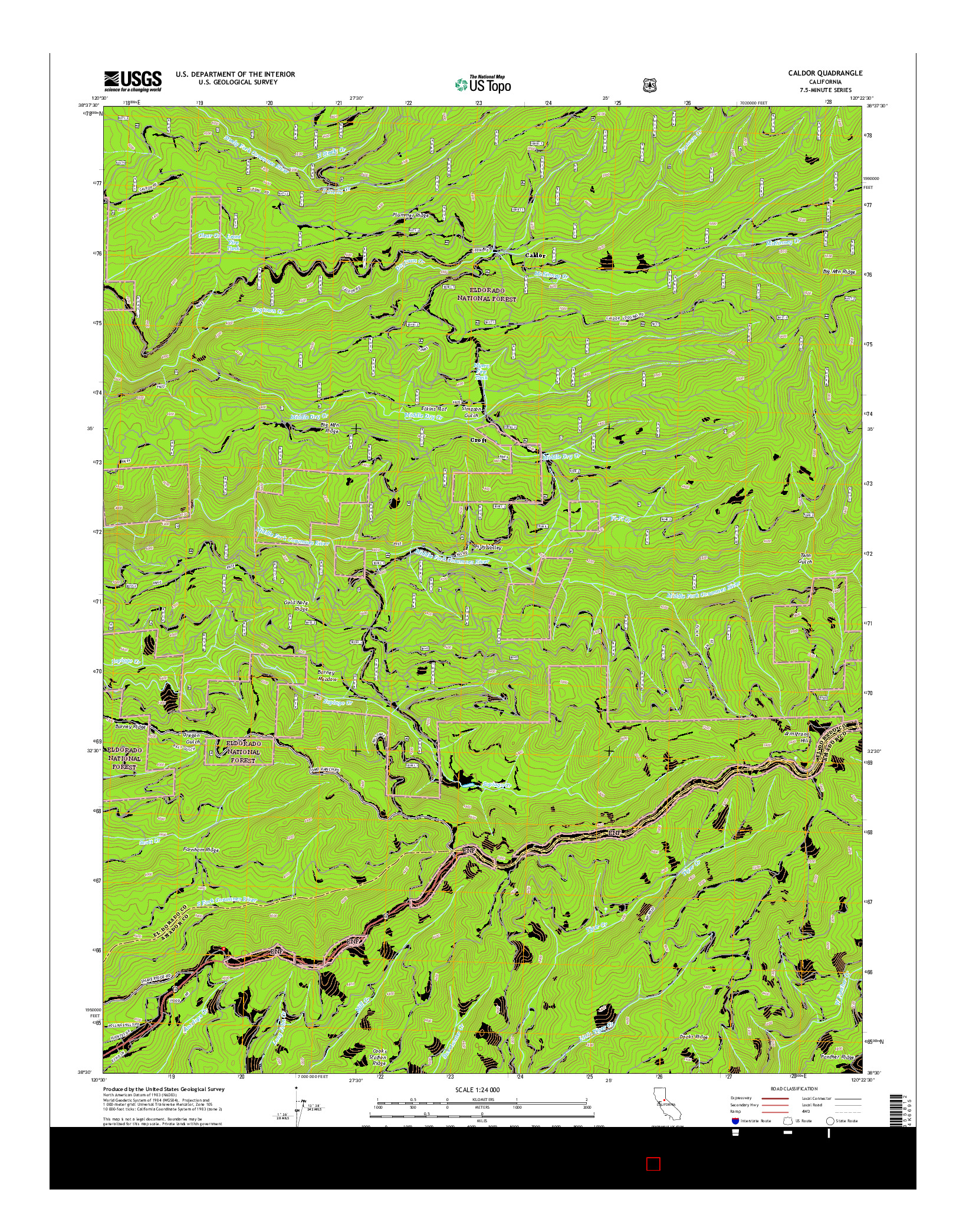 USGS US TOPO 7.5-MINUTE MAP FOR CALDOR, CA 2015