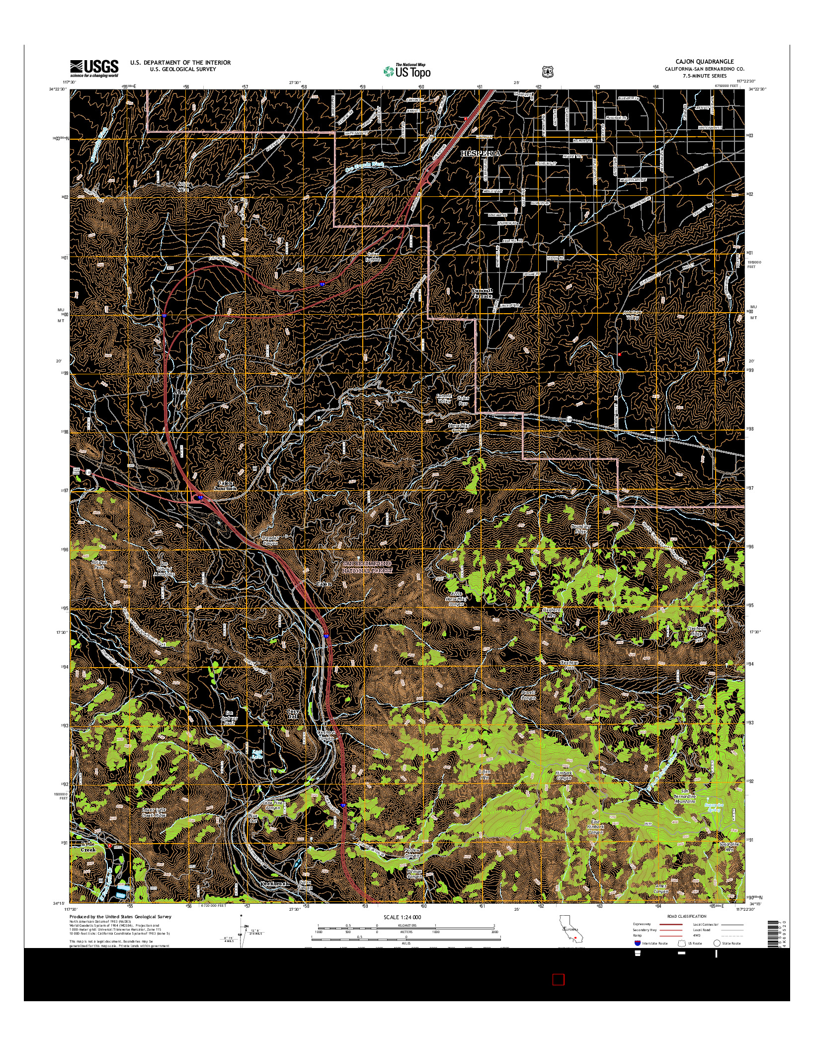 USGS US TOPO 7.5-MINUTE MAP FOR CAJON, CA 2015