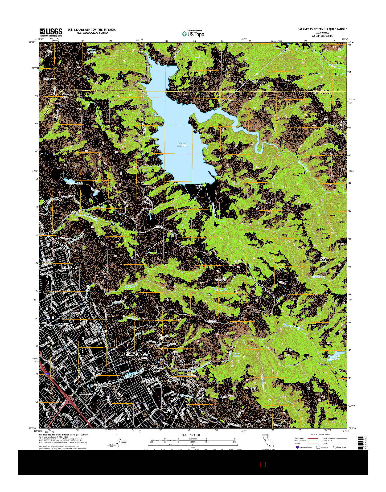USGS US TOPO 7.5-MINUTE MAP FOR CALAVERAS RESERVOIR, CA 2015