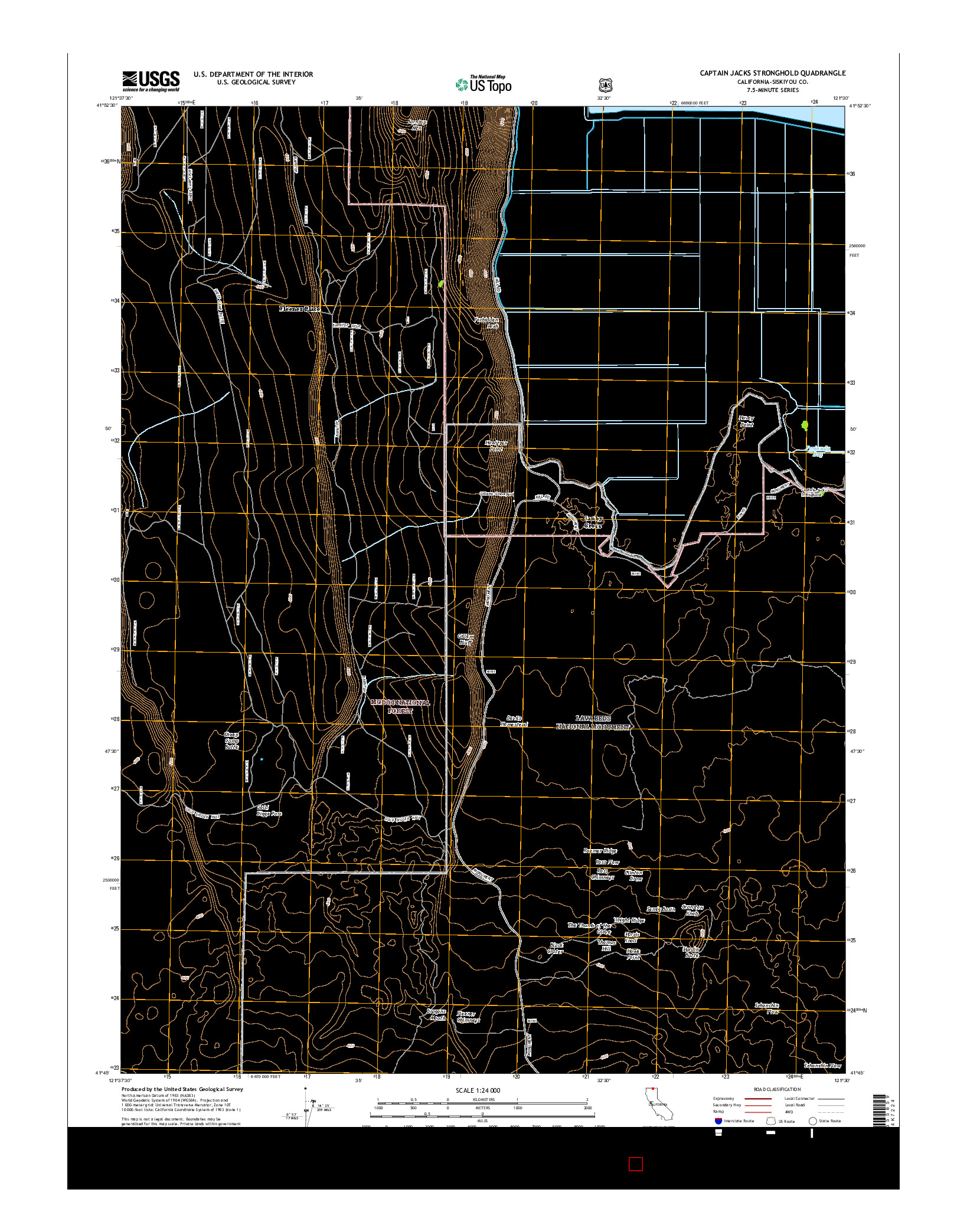 USGS US TOPO 7.5-MINUTE MAP FOR CAPTAIN JACKS STRONGHOLD, CA 2015