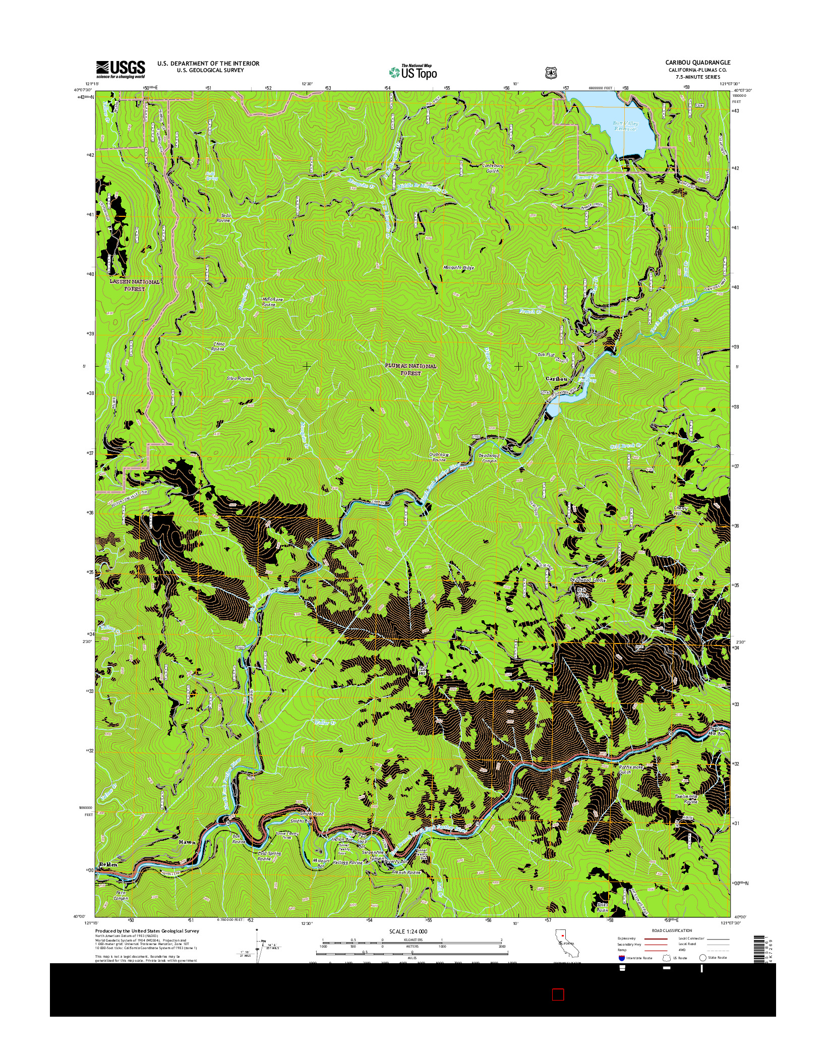 USGS US TOPO 7.5-MINUTE MAP FOR CARIBOU, CA 2015