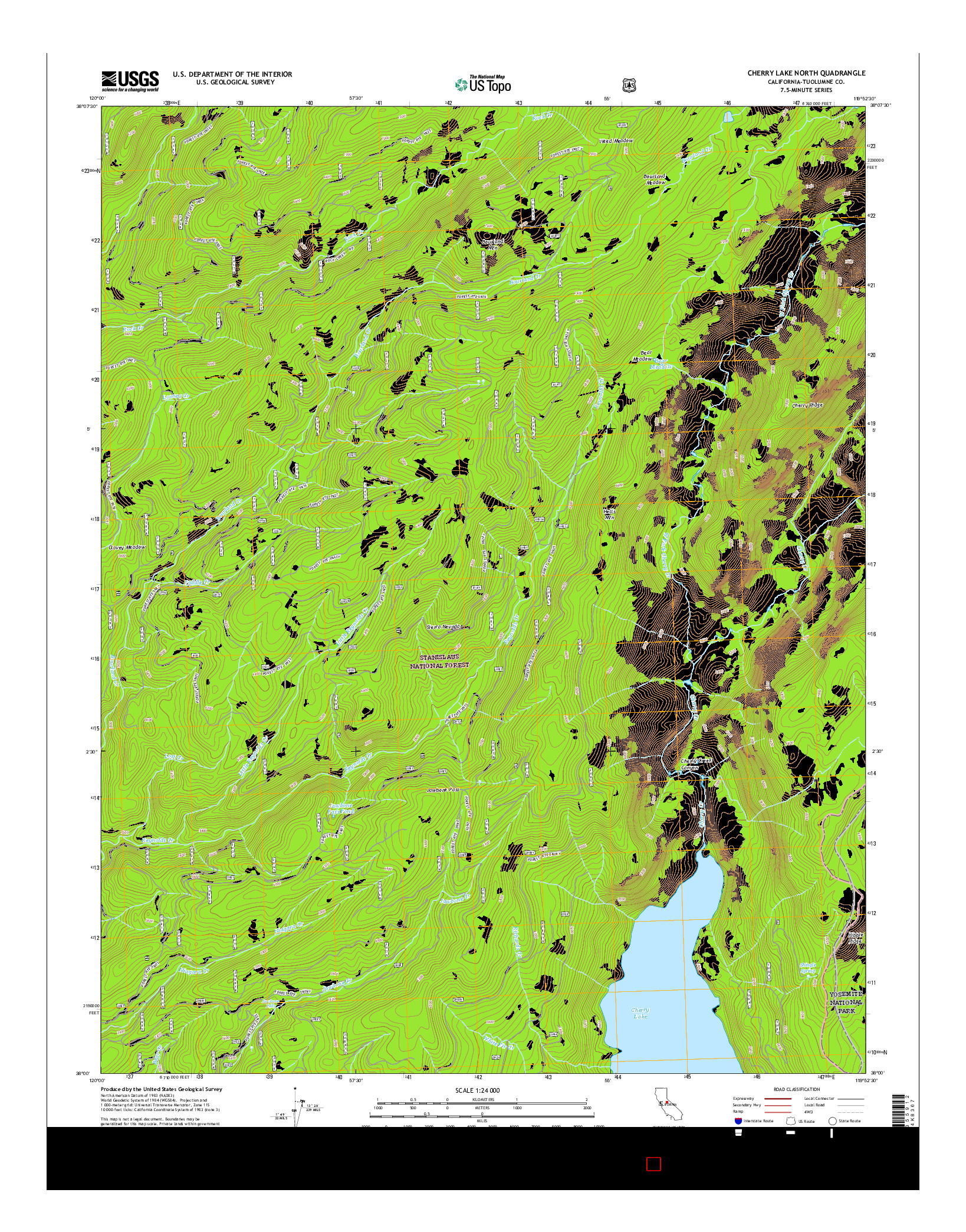 USGS US TOPO 7.5-MINUTE MAP FOR CHERRY LAKE NORTH, CA 2015