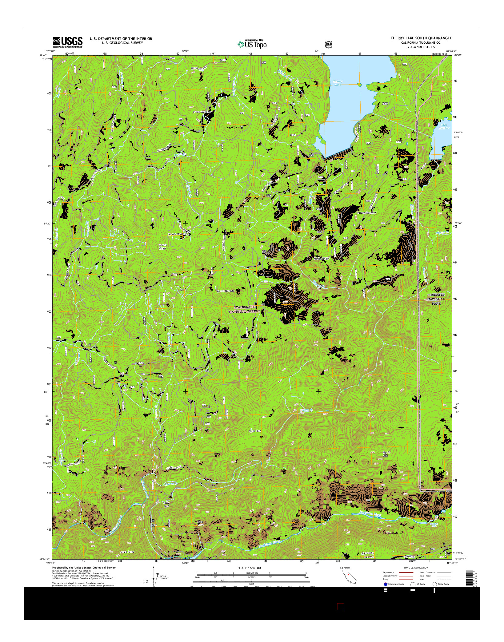 USGS US TOPO 7.5-MINUTE MAP FOR CHERRY LAKE SOUTH, CA 2015