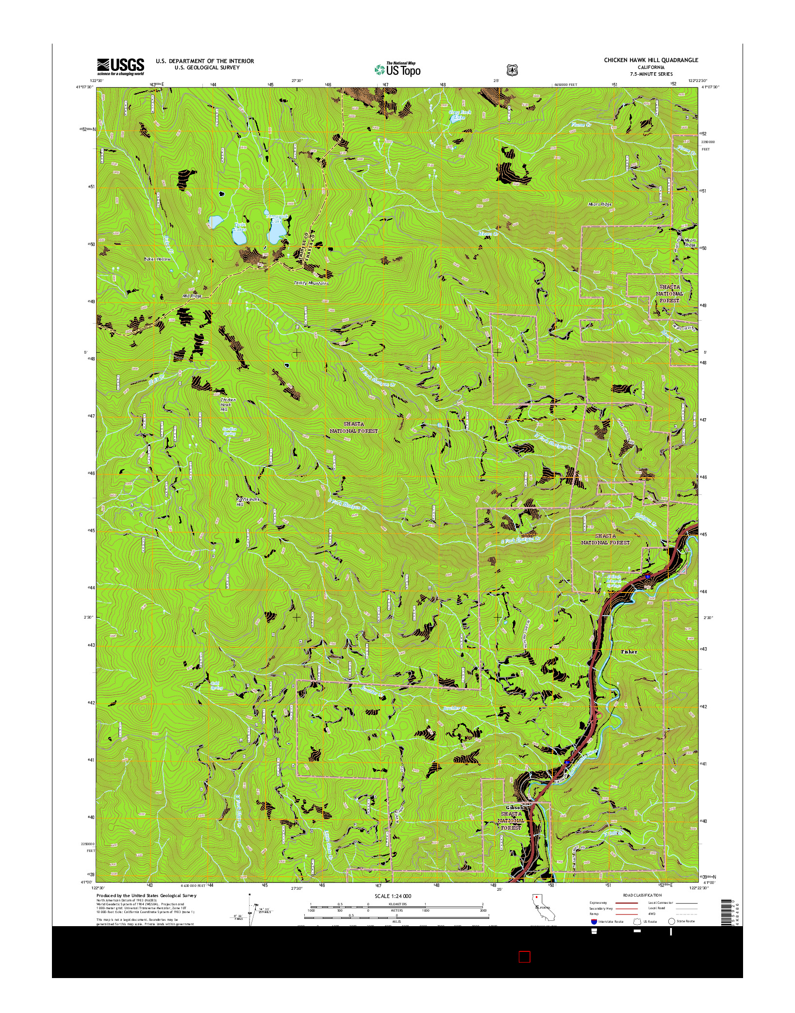 USGS US TOPO 7.5-MINUTE MAP FOR CHICKEN HAWK HILL, CA 2015