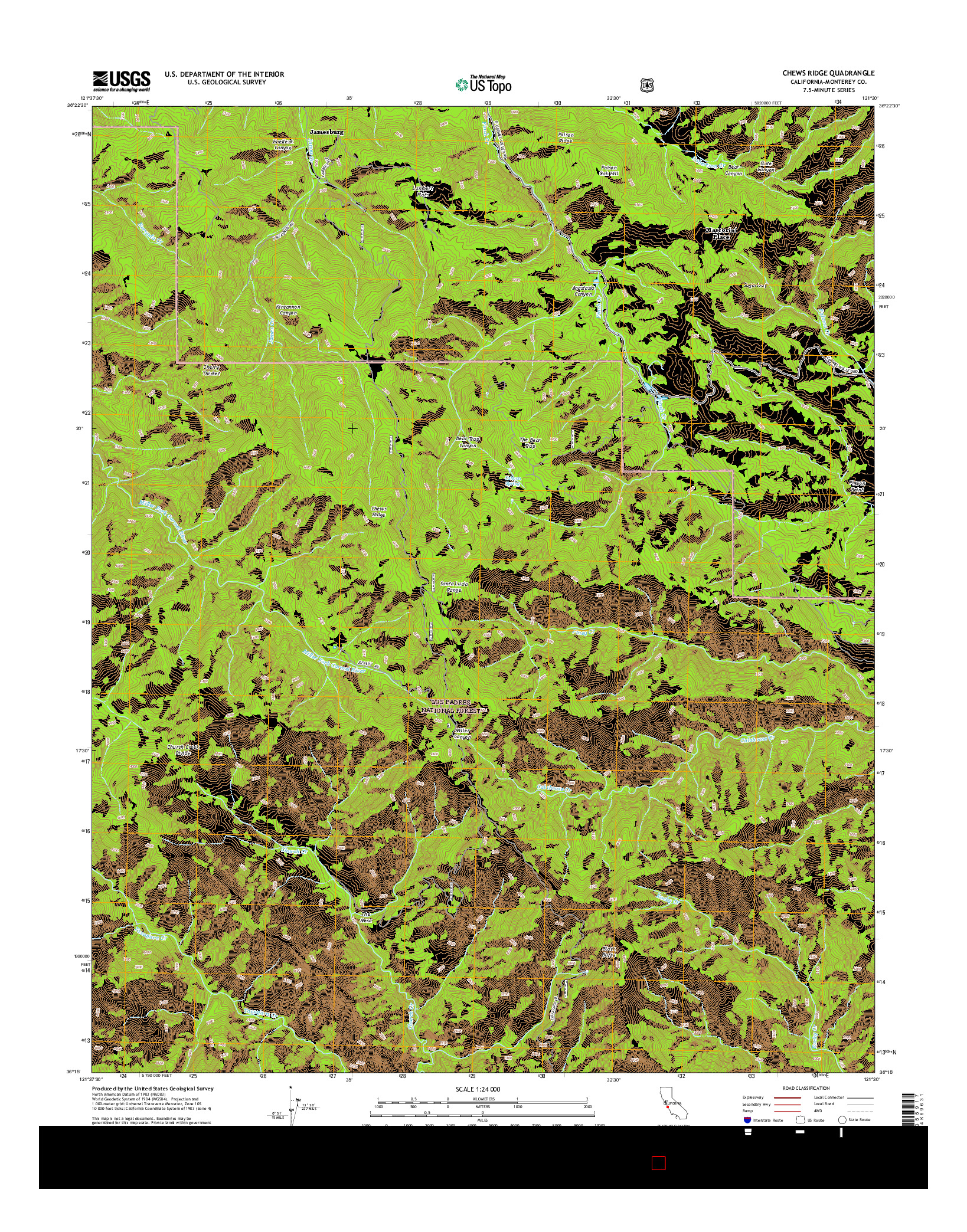 USGS US TOPO 7.5-MINUTE MAP FOR CHEWS RIDGE, CA 2015