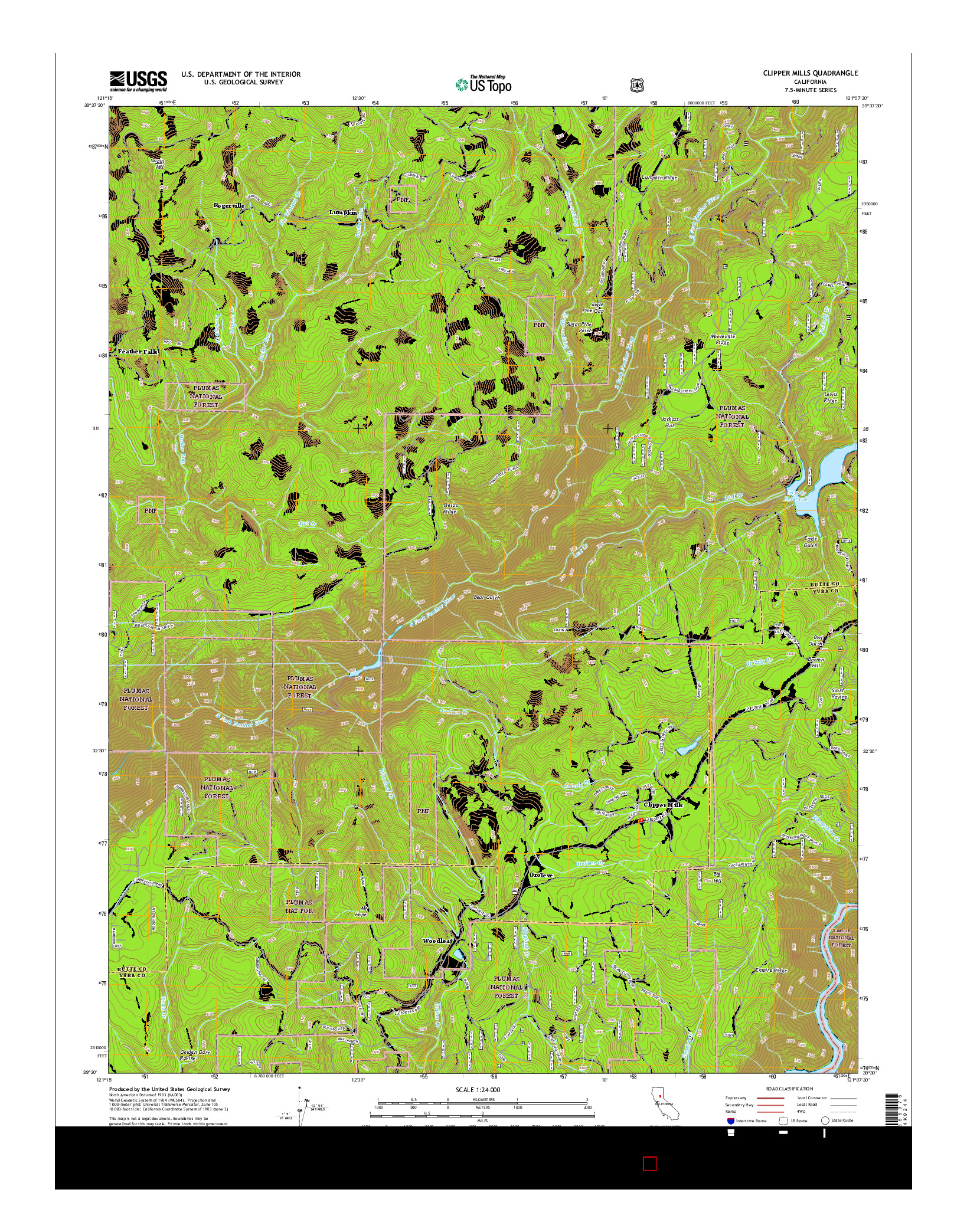 USGS US TOPO 7.5-MINUTE MAP FOR CLIPPER MILLS, CA 2015