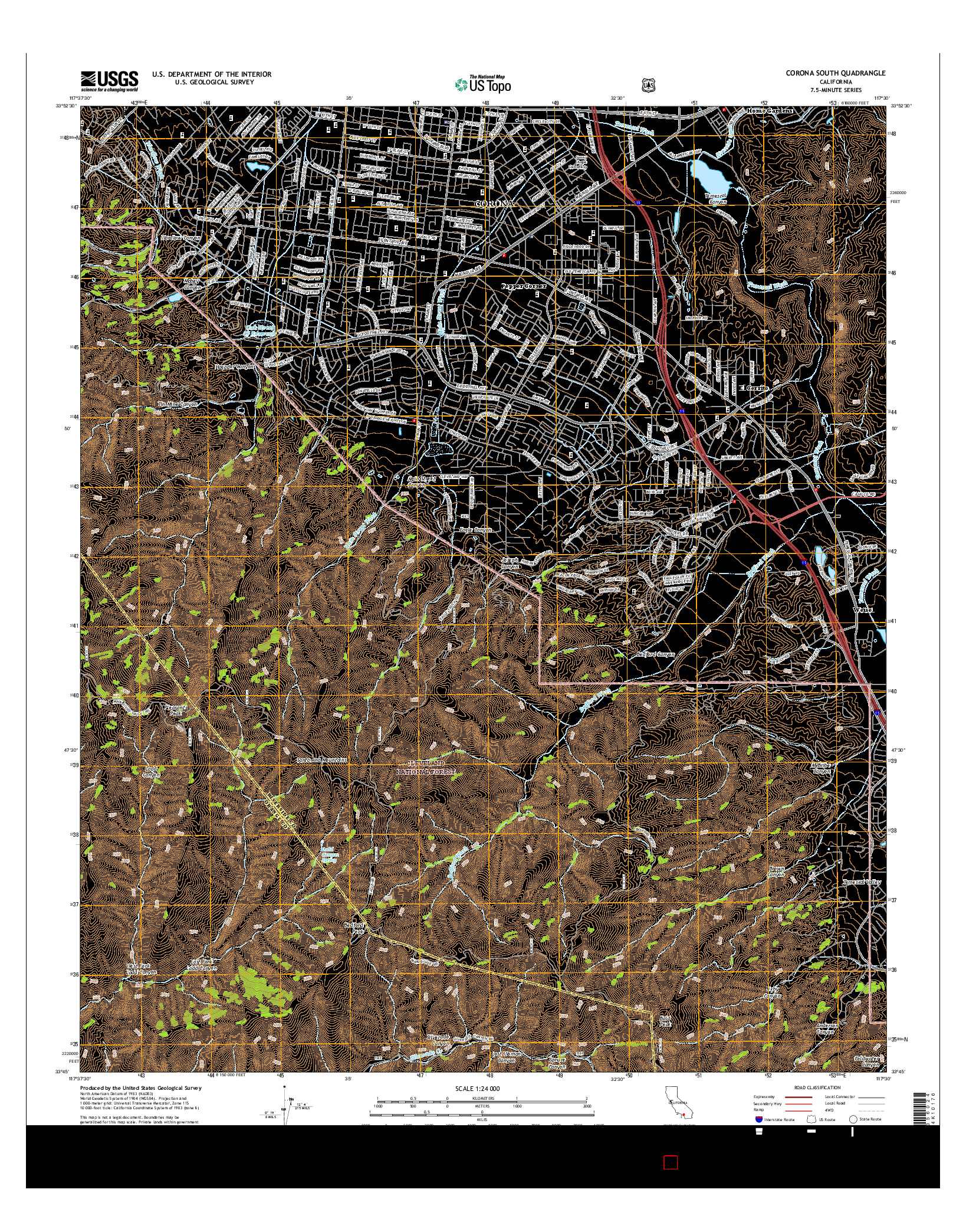 USGS US TOPO 7.5-MINUTE MAP FOR CORONA SOUTH, CA 2015