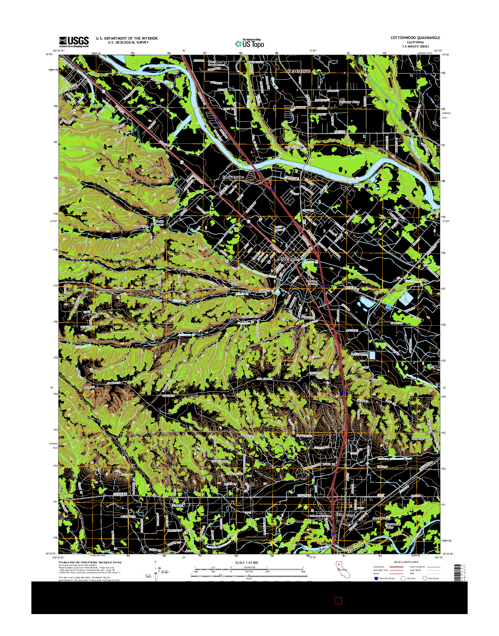 USGS US TOPO 7.5-MINUTE MAP FOR COTTONWOOD, CA 2015