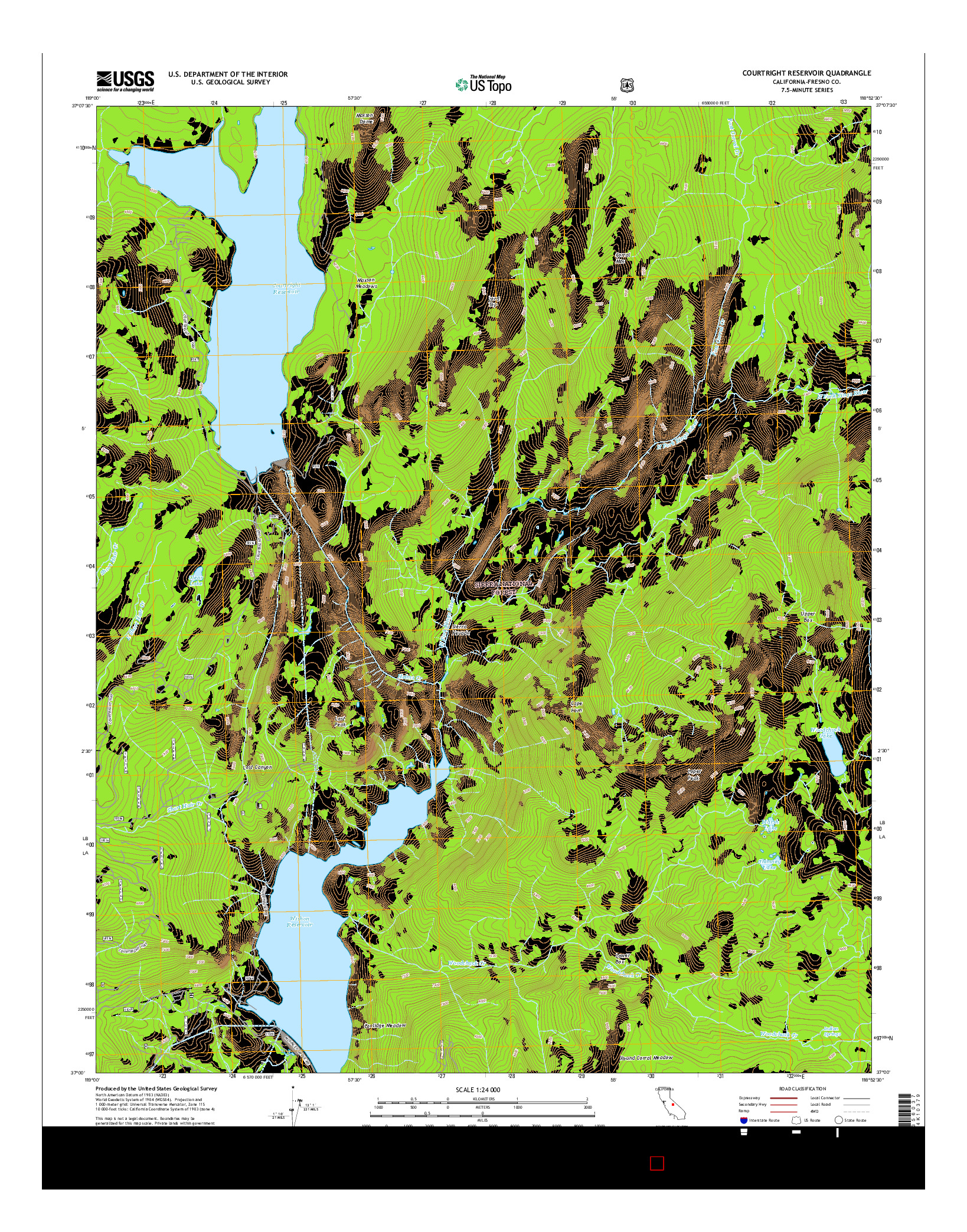 USGS US TOPO 7.5-MINUTE MAP FOR COURTRIGHT RESERVOIR, CA 2015