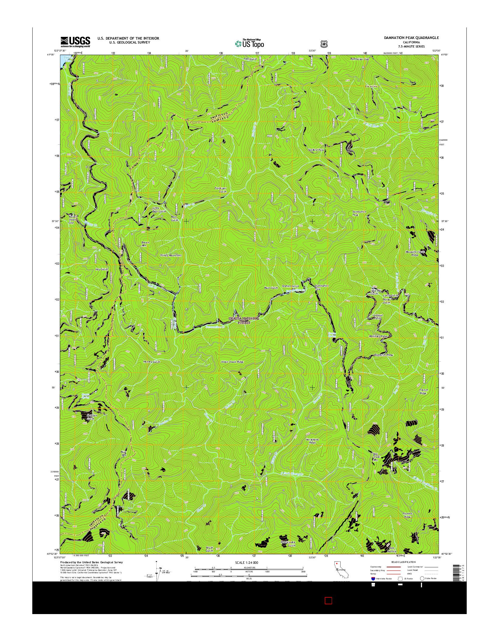 USGS US TOPO 7.5-MINUTE MAP FOR DAMNATION PEAK, CA 2015