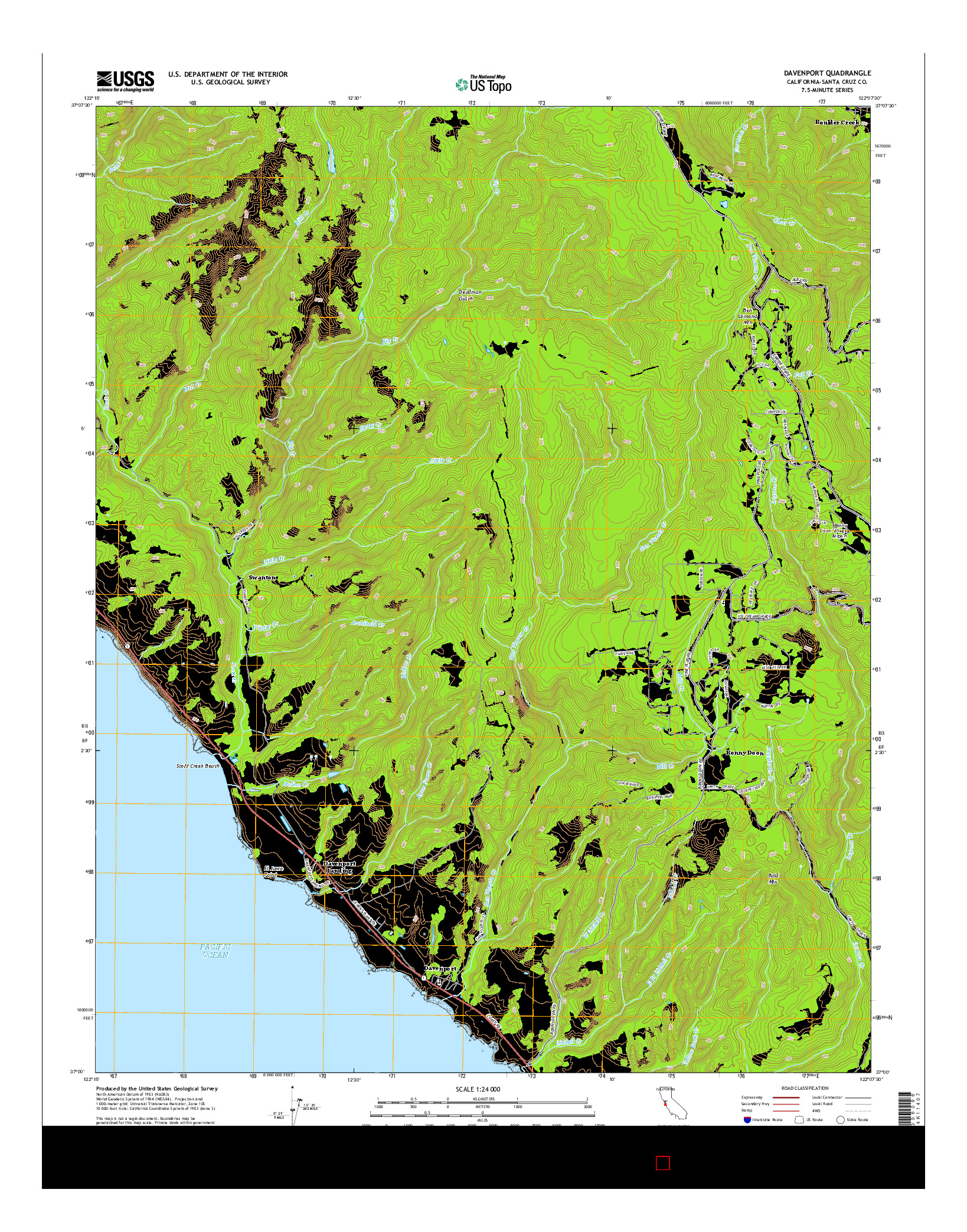 USGS US TOPO 7.5-MINUTE MAP FOR DAVENPORT, CA 2015