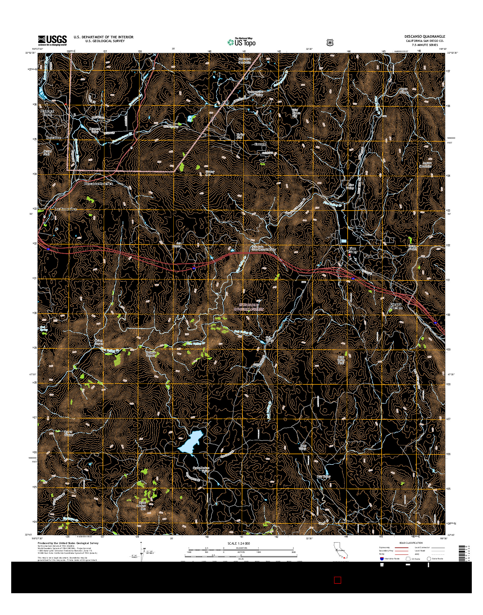 USGS US TOPO 7.5-MINUTE MAP FOR DESCANSO, CA 2015