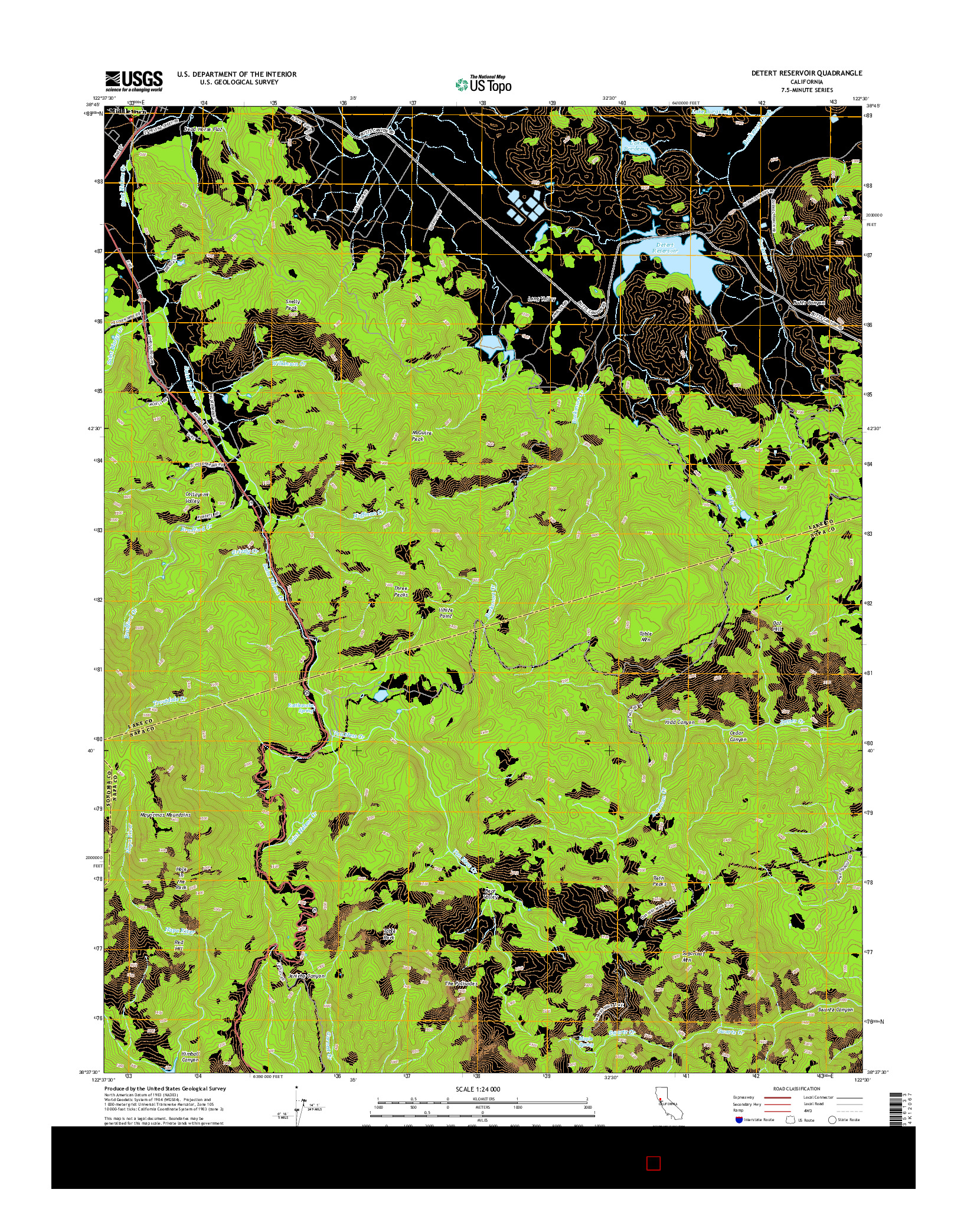 USGS US TOPO 7.5-MINUTE MAP FOR DETERT RESERVOIR, CA 2015