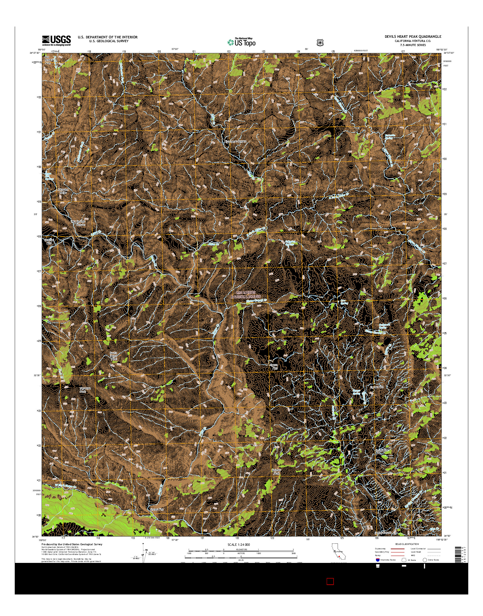 USGS US TOPO 7.5-MINUTE MAP FOR DEVILS HEART PEAK, CA 2015