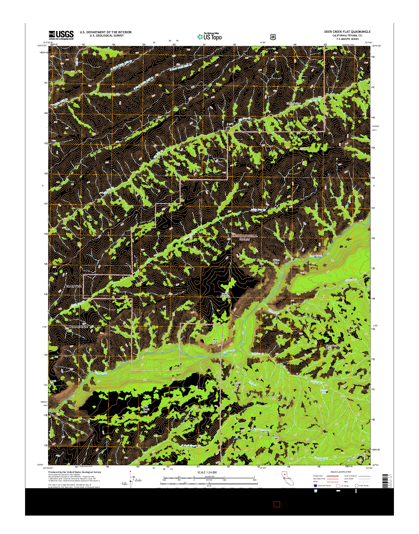 USGS US TOPO 7.5-MINUTE MAP FOR DEER CREEK FLAT, CA 2015