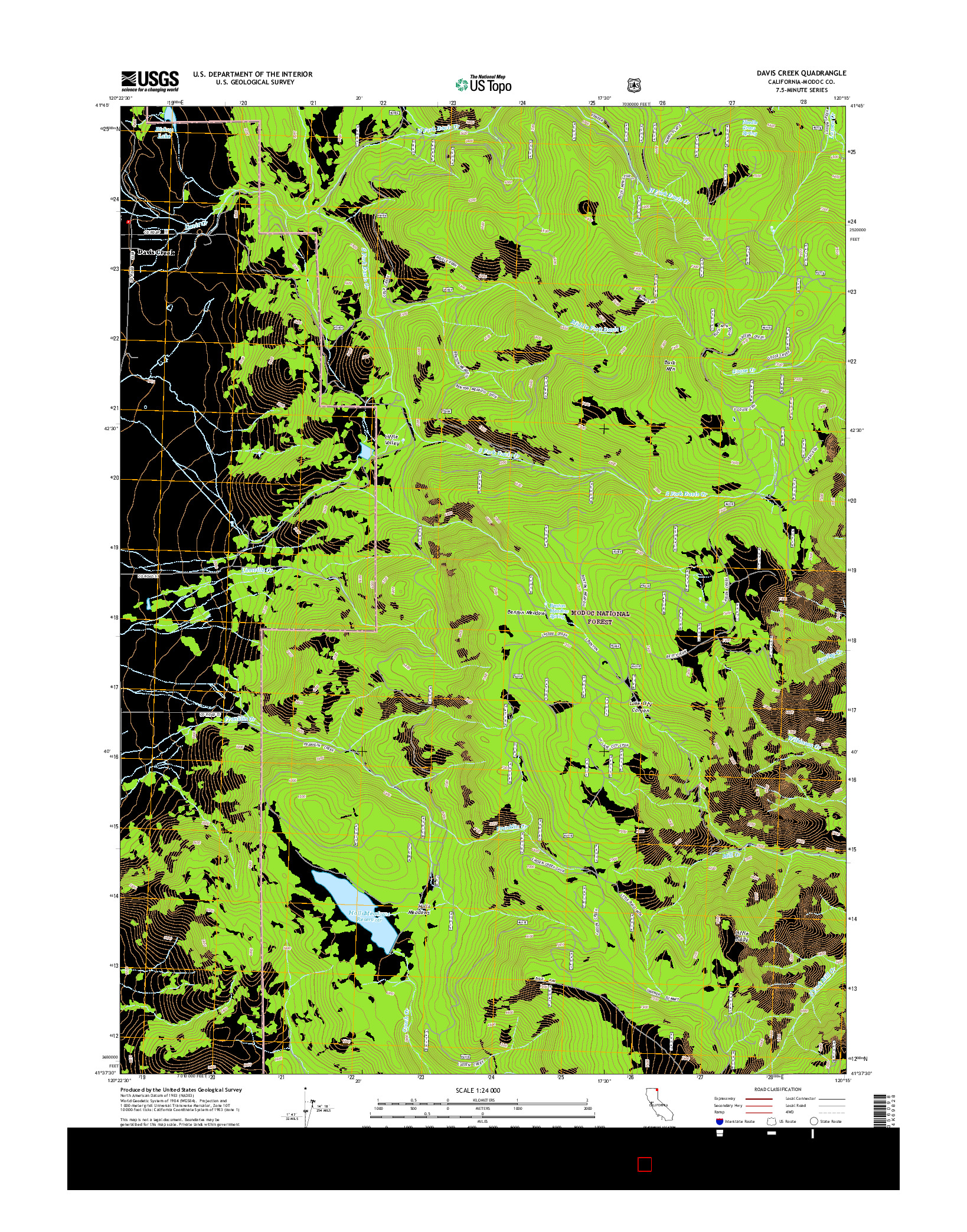 USGS US TOPO 7.5-MINUTE MAP FOR DAVIS CREEK, CA 2015