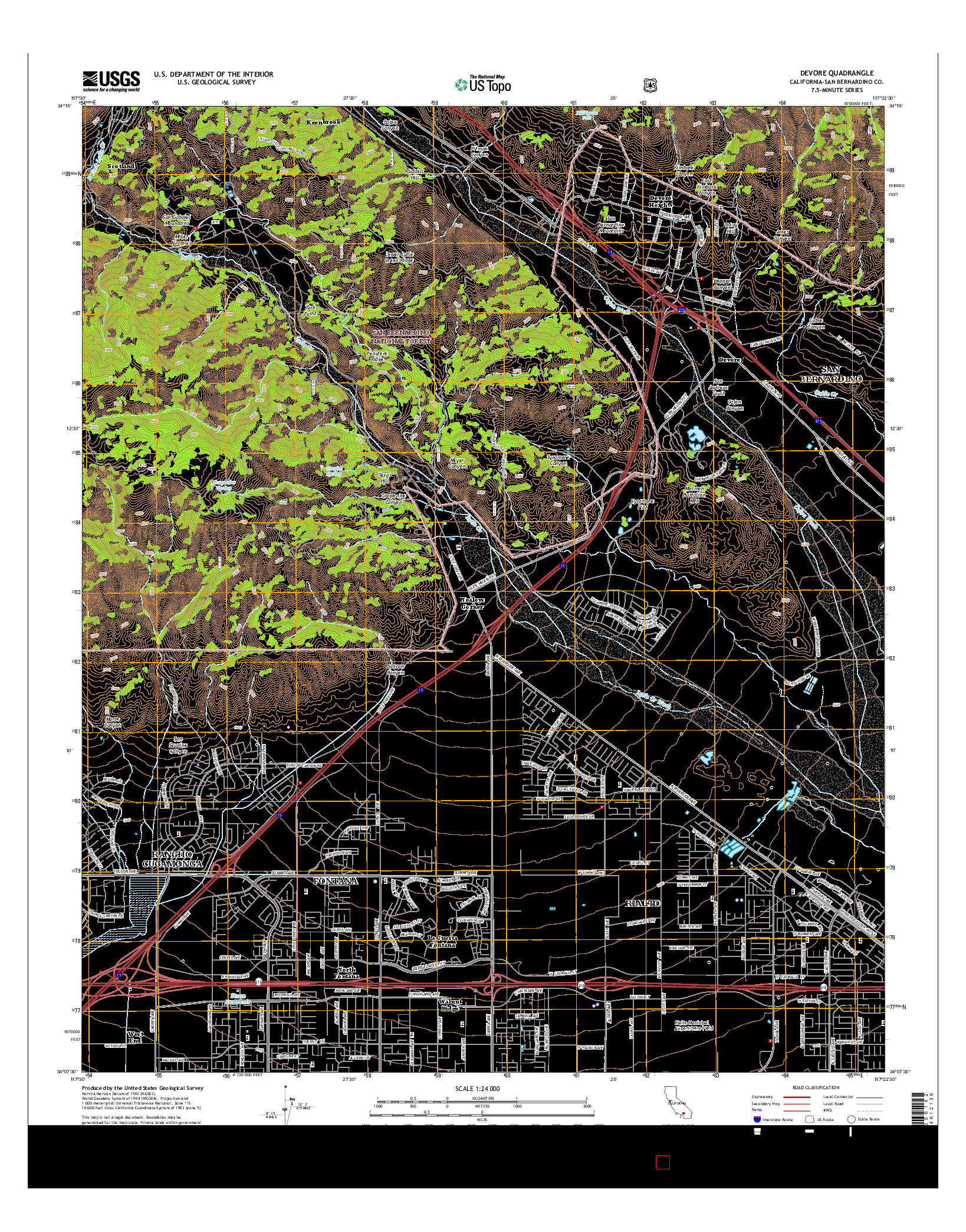 USGS US TOPO 7.5-MINUTE MAP FOR DEVORE, CA 2015