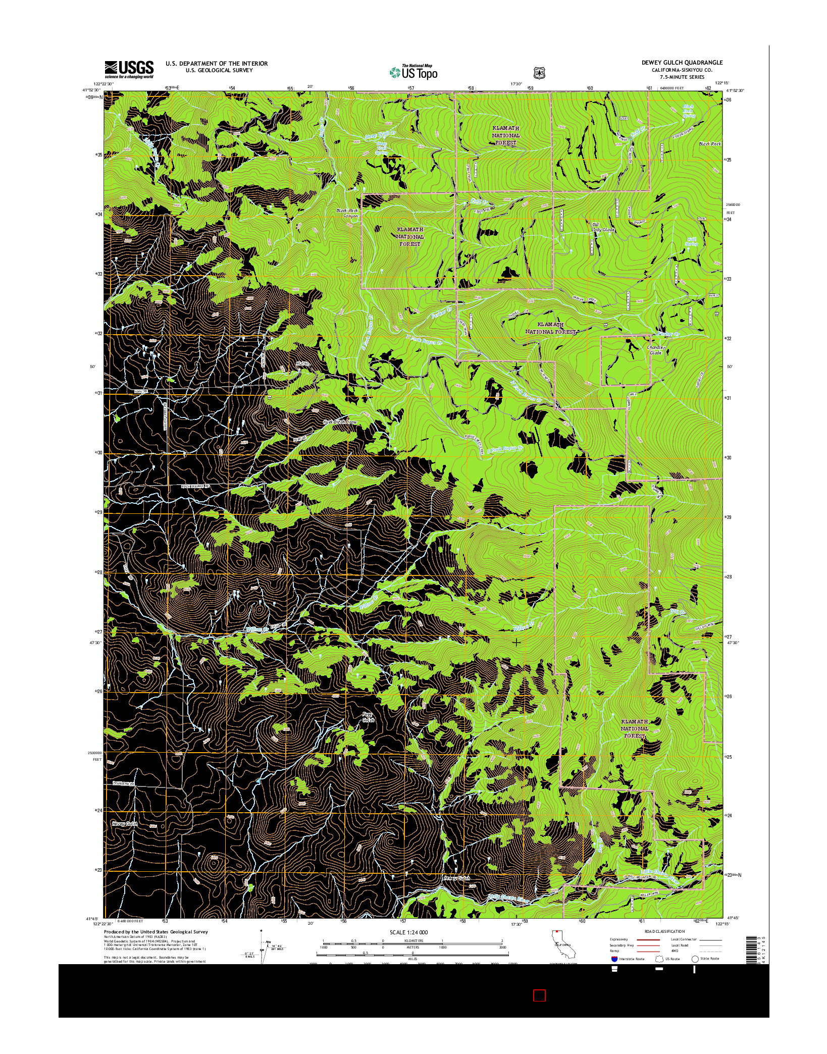 USGS US TOPO 7.5-MINUTE MAP FOR DEWEY GULCH, CA 2015