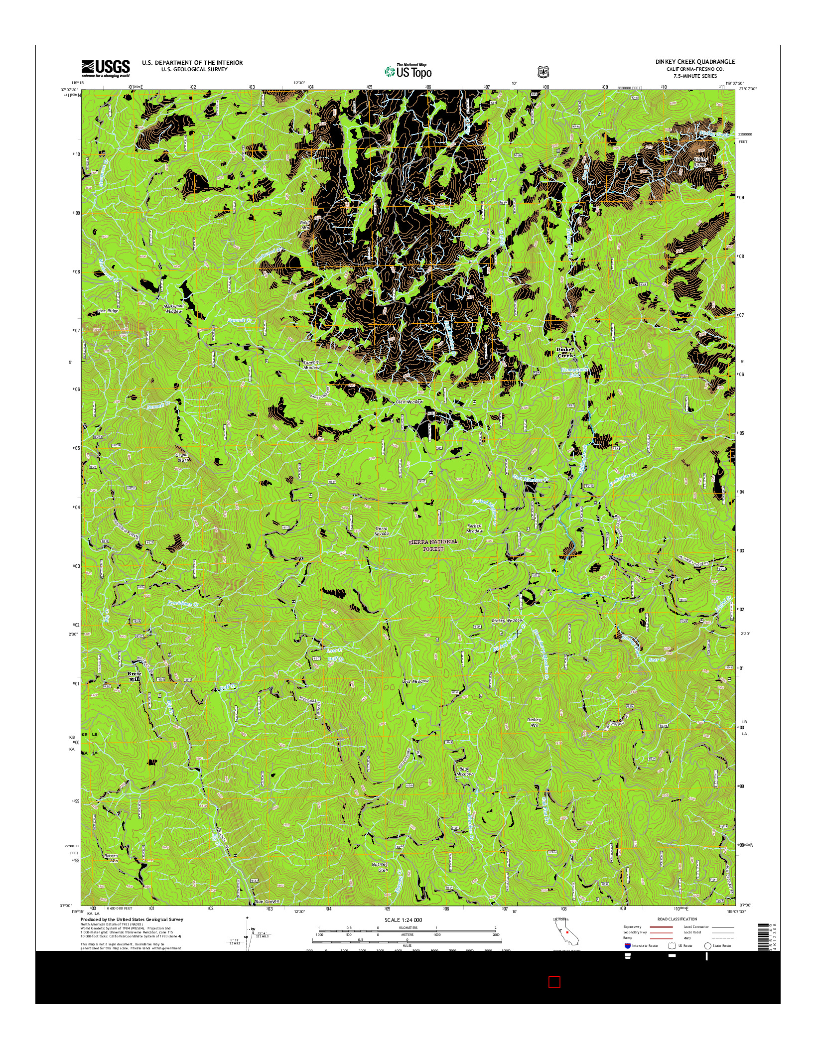 USGS US TOPO 7.5-MINUTE MAP FOR DINKEY CREEK, CA 2015