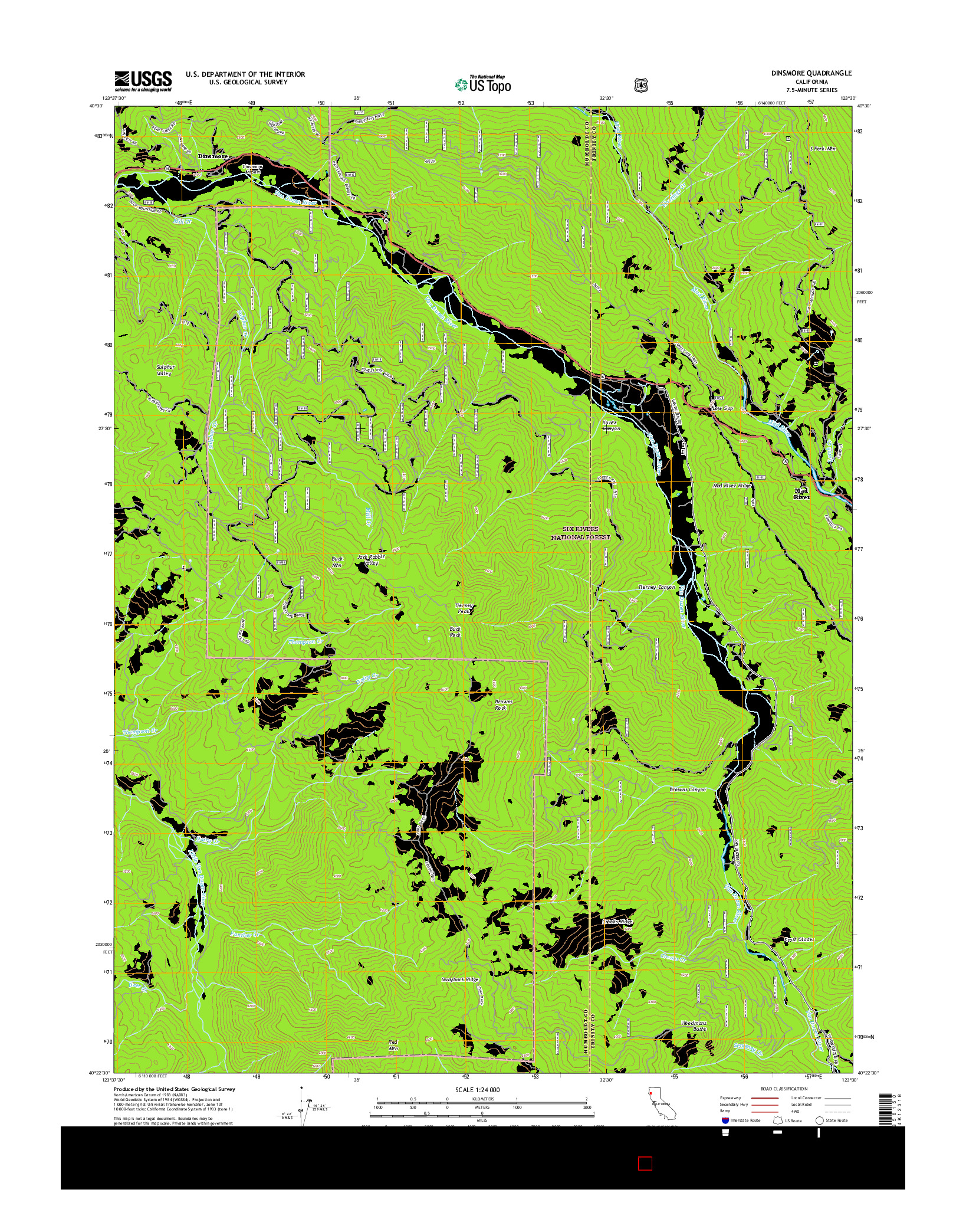 USGS US TOPO 7.5-MINUTE MAP FOR DINSMORE, CA 2015