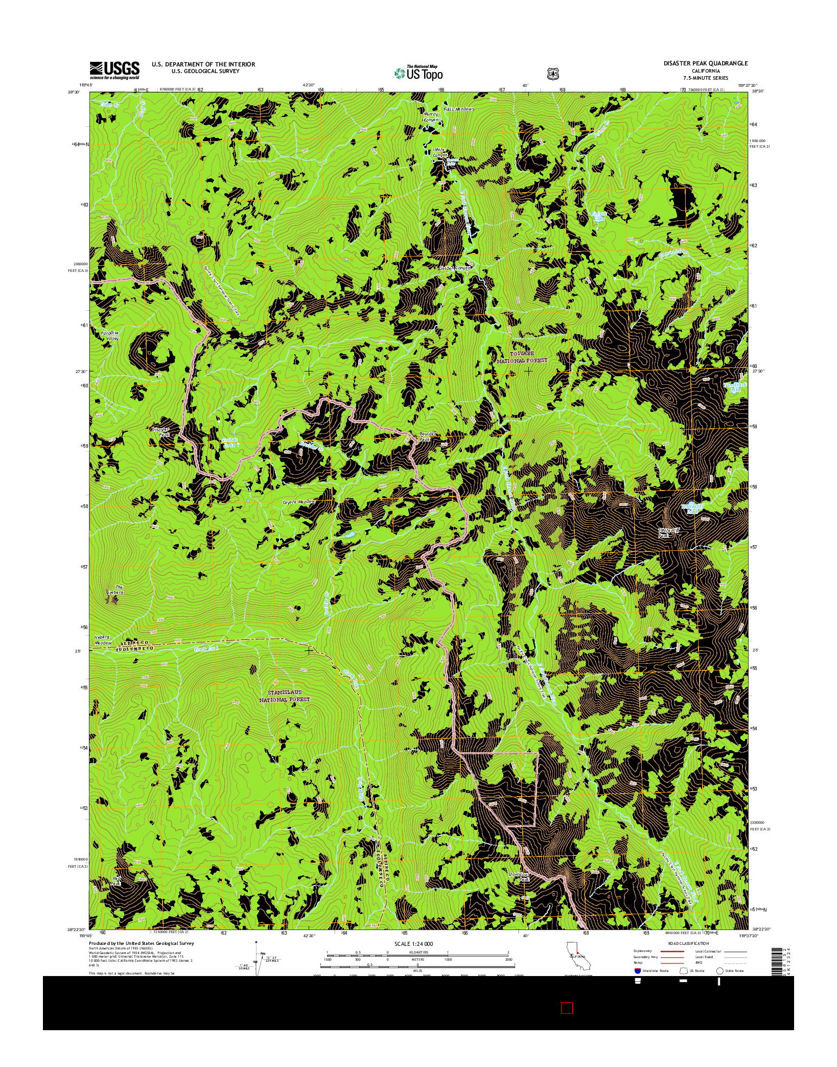 USGS US TOPO 7.5-MINUTE MAP FOR DISASTER PEAK, CA 2015