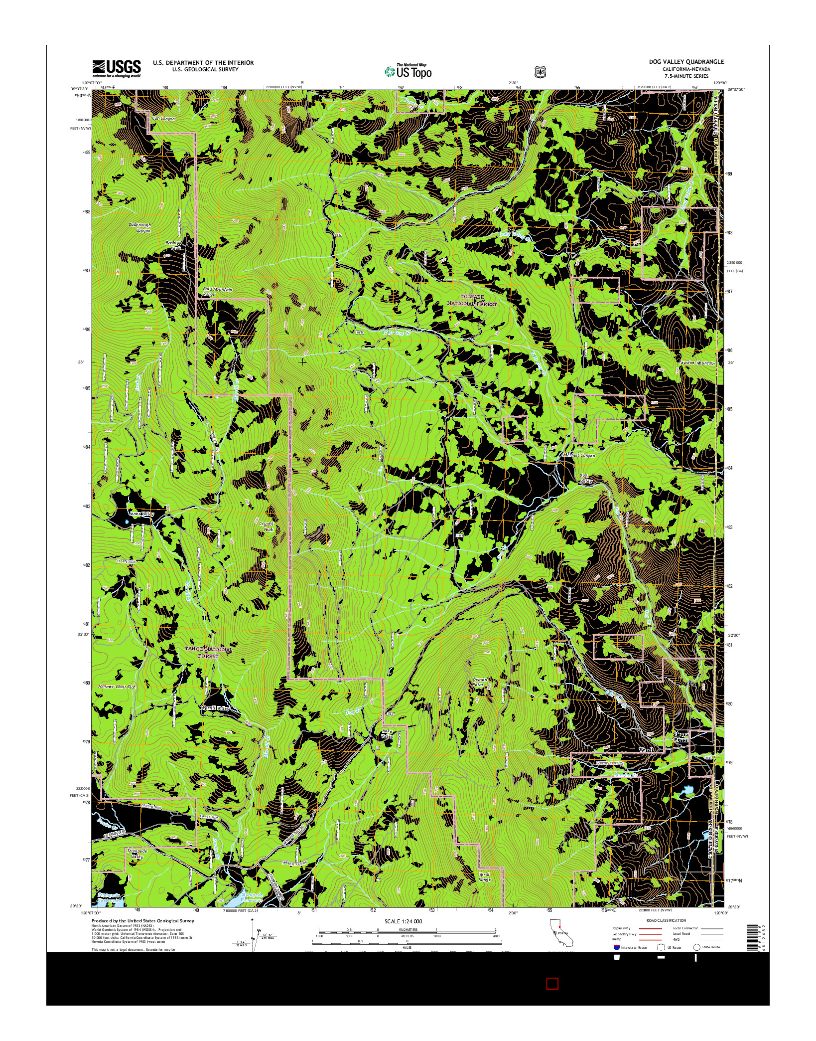 USGS US TOPO 7.5-MINUTE MAP FOR DOG VALLEY, CA-NV 2015