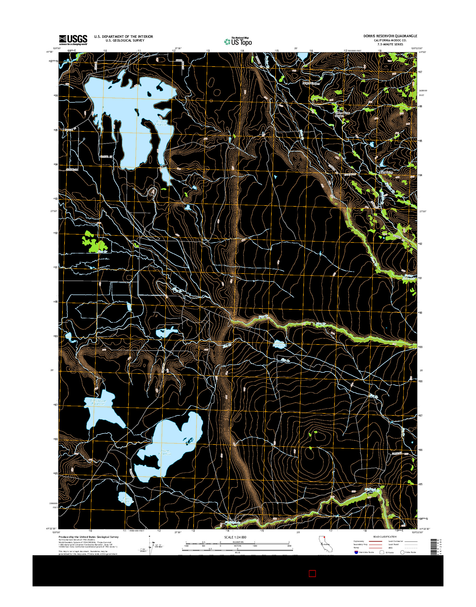 USGS US TOPO 7.5-MINUTE MAP FOR DORRIS RESERVOIR, CA 2015