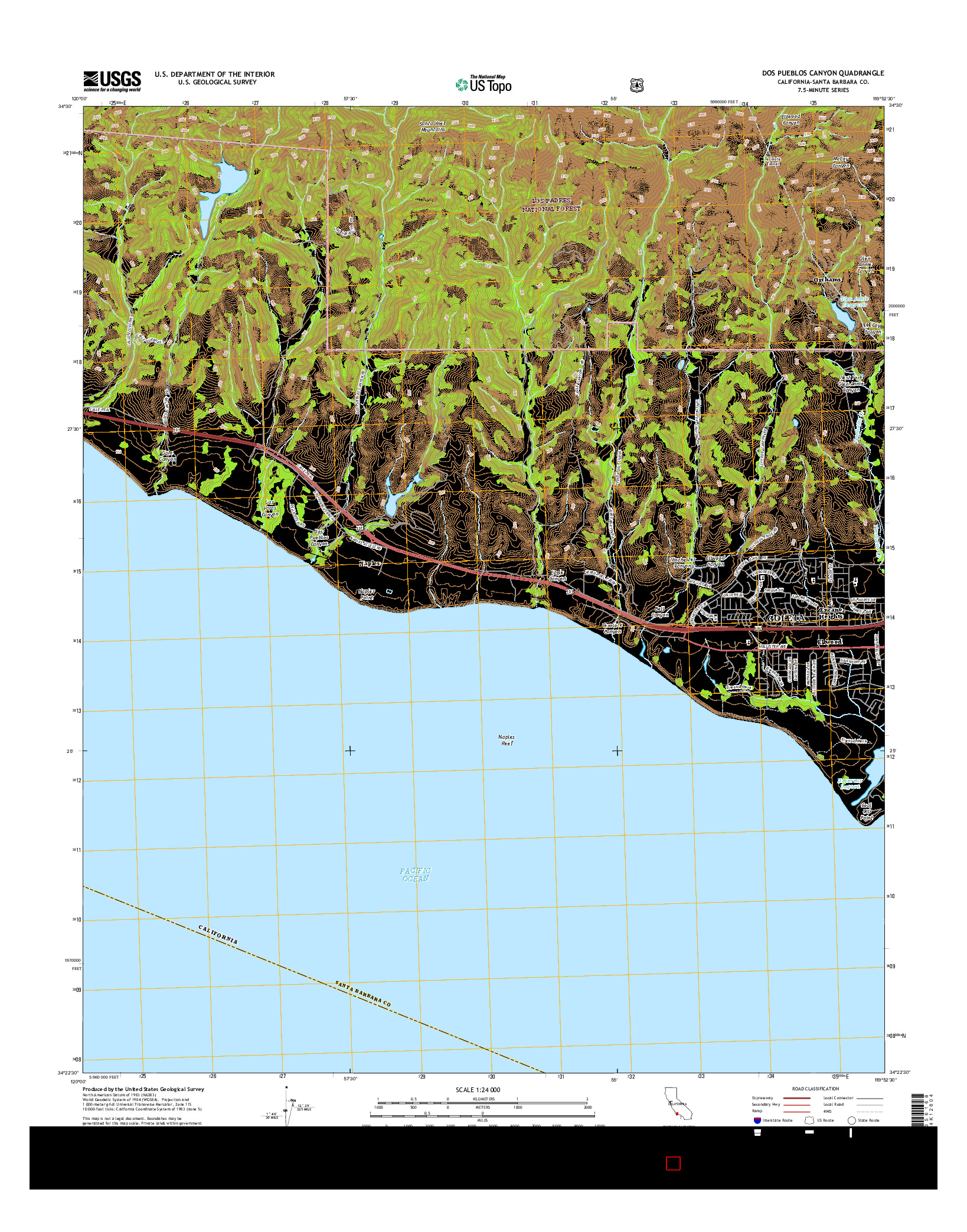 USGS US TOPO 7.5-MINUTE MAP FOR DOS PUEBLOS CANYON, CA 2015