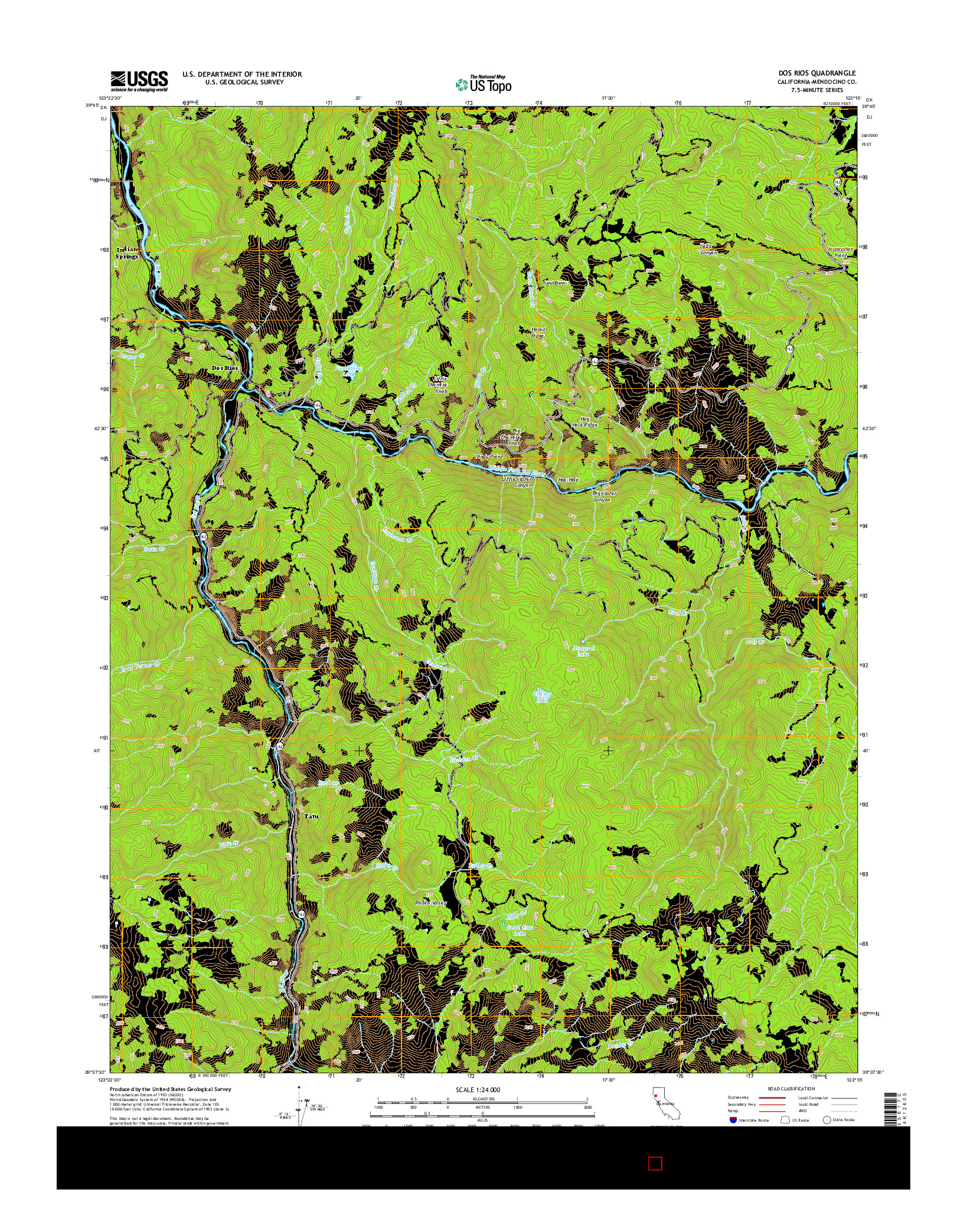 USGS US TOPO 7.5-MINUTE MAP FOR DOS RIOS, CA 2015