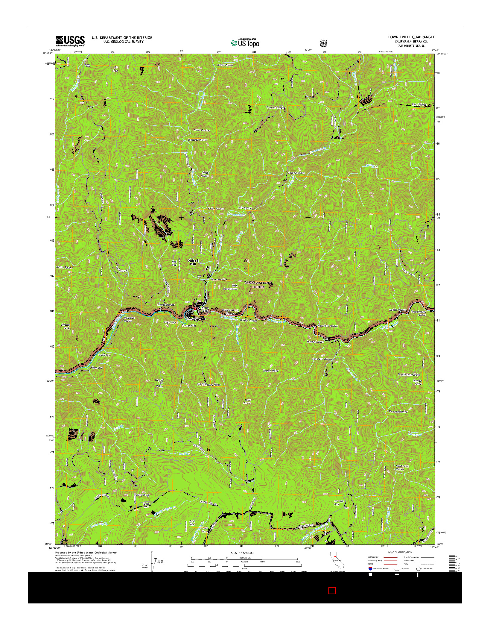 USGS US TOPO 7.5-MINUTE MAP FOR DOWNIEVILLE, CA 2015