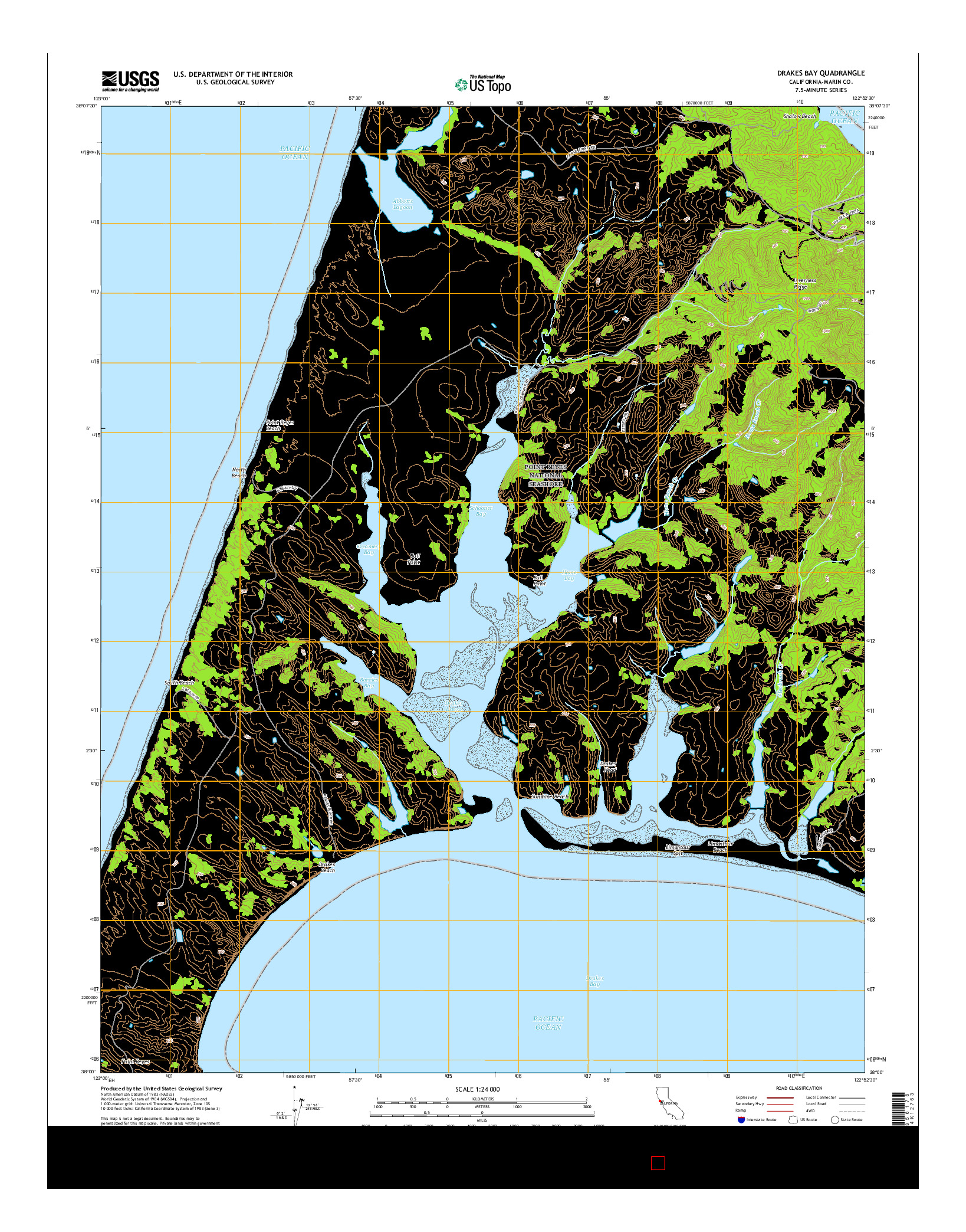 USGS US TOPO 7.5-MINUTE MAP FOR DRAKES BAY, CA 2015