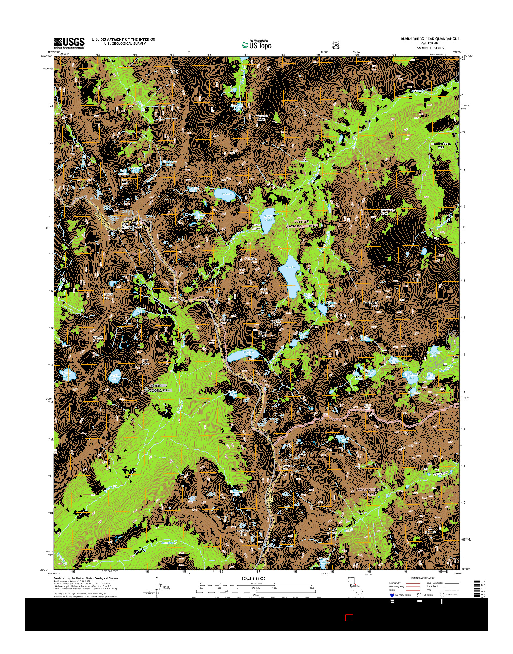 USGS US TOPO 7.5-MINUTE MAP FOR DUNDERBERG PEAK, CA 2015
