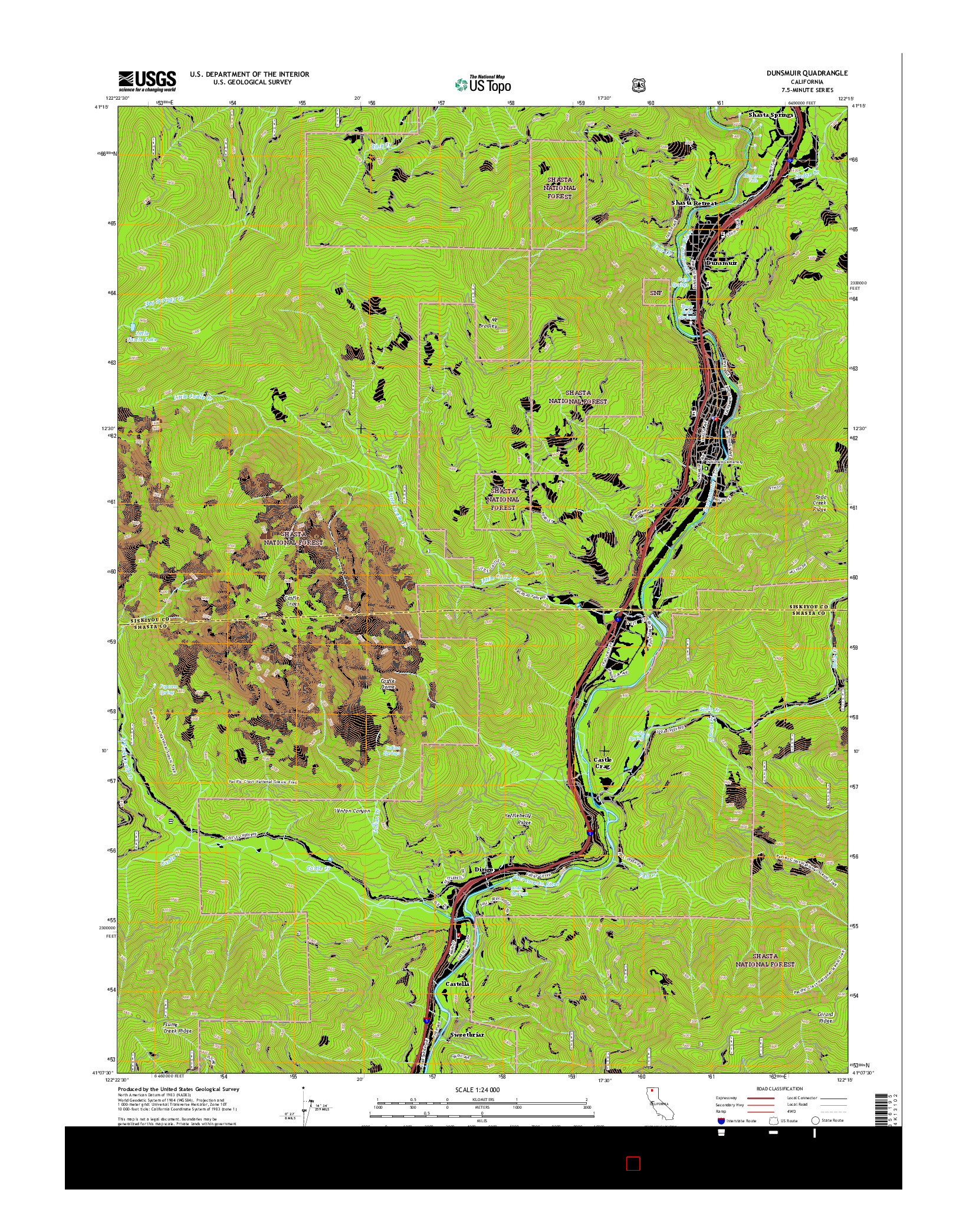 USGS US TOPO 7.5-MINUTE MAP FOR DUNSMUIR, CA 2015