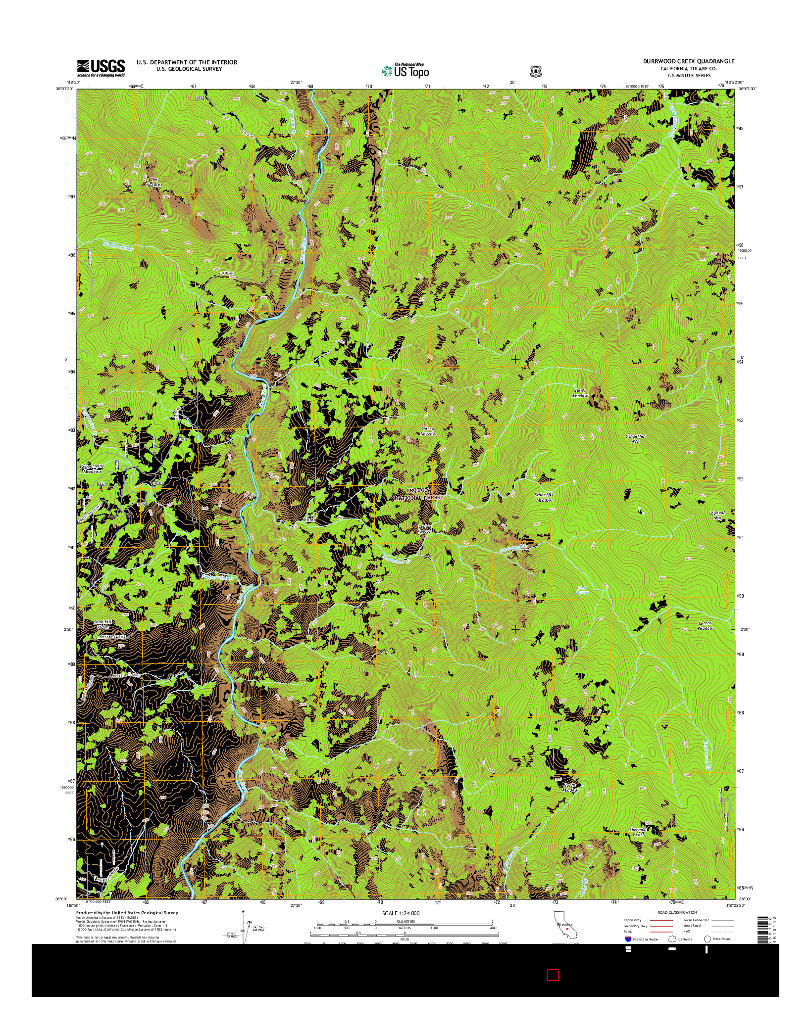 USGS US TOPO 7.5-MINUTE MAP FOR DURRWOOD CREEK, CA 2015