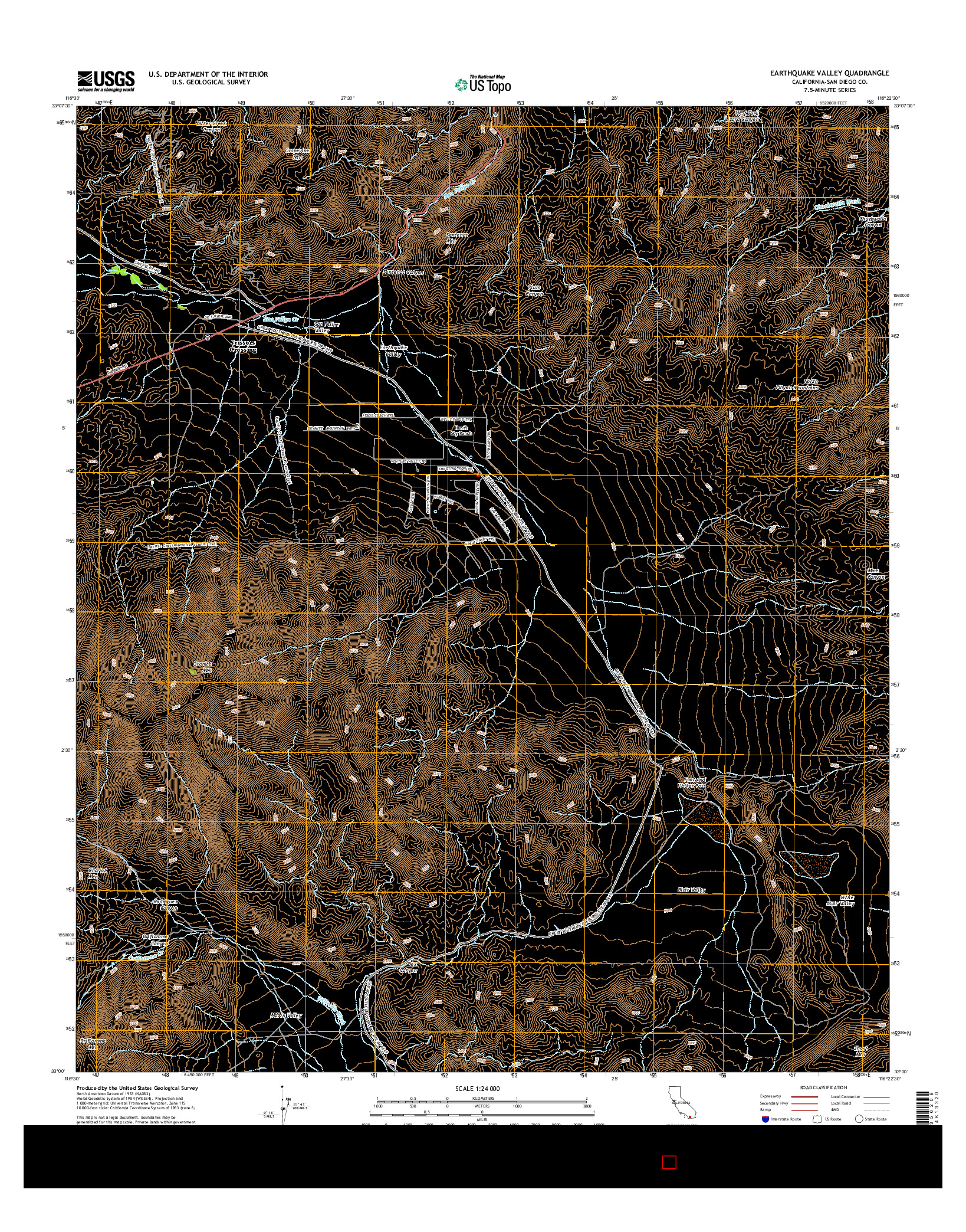 USGS US TOPO 7.5-MINUTE MAP FOR EARTHQUAKE VALLEY, CA 2015